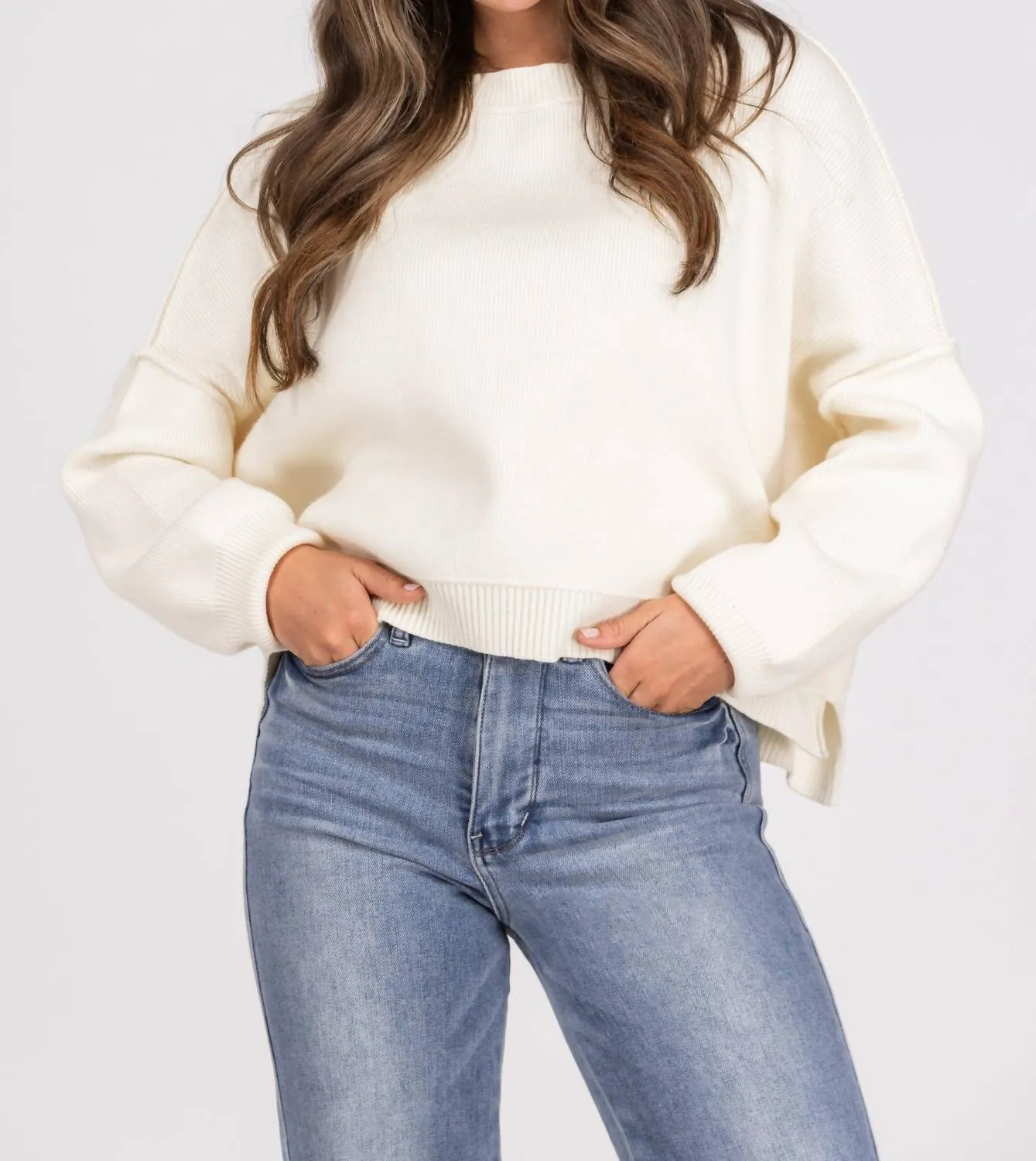 Cuddly Classic Cropped Sweater In Cream