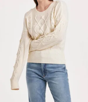Dania Cable Knit Sweater W/pearl Detail In White