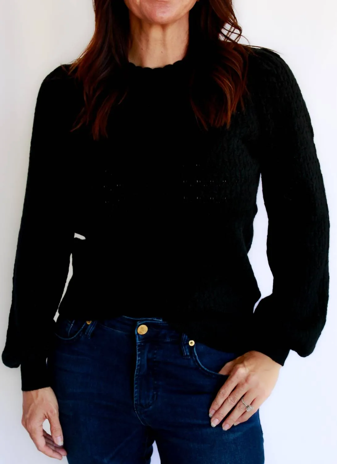 Danica Scalloped Sweater In Black