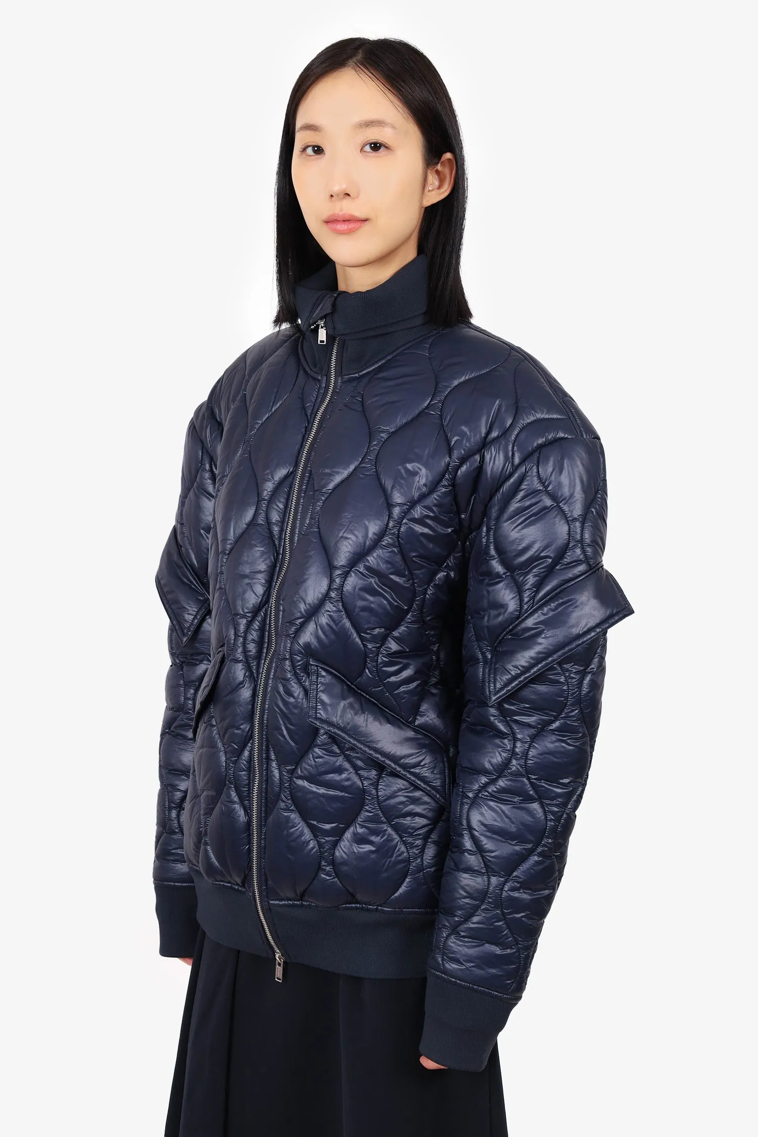 Dion Lee Navy Nylon Quilted Bomber Puffer Jacket Size S Mens