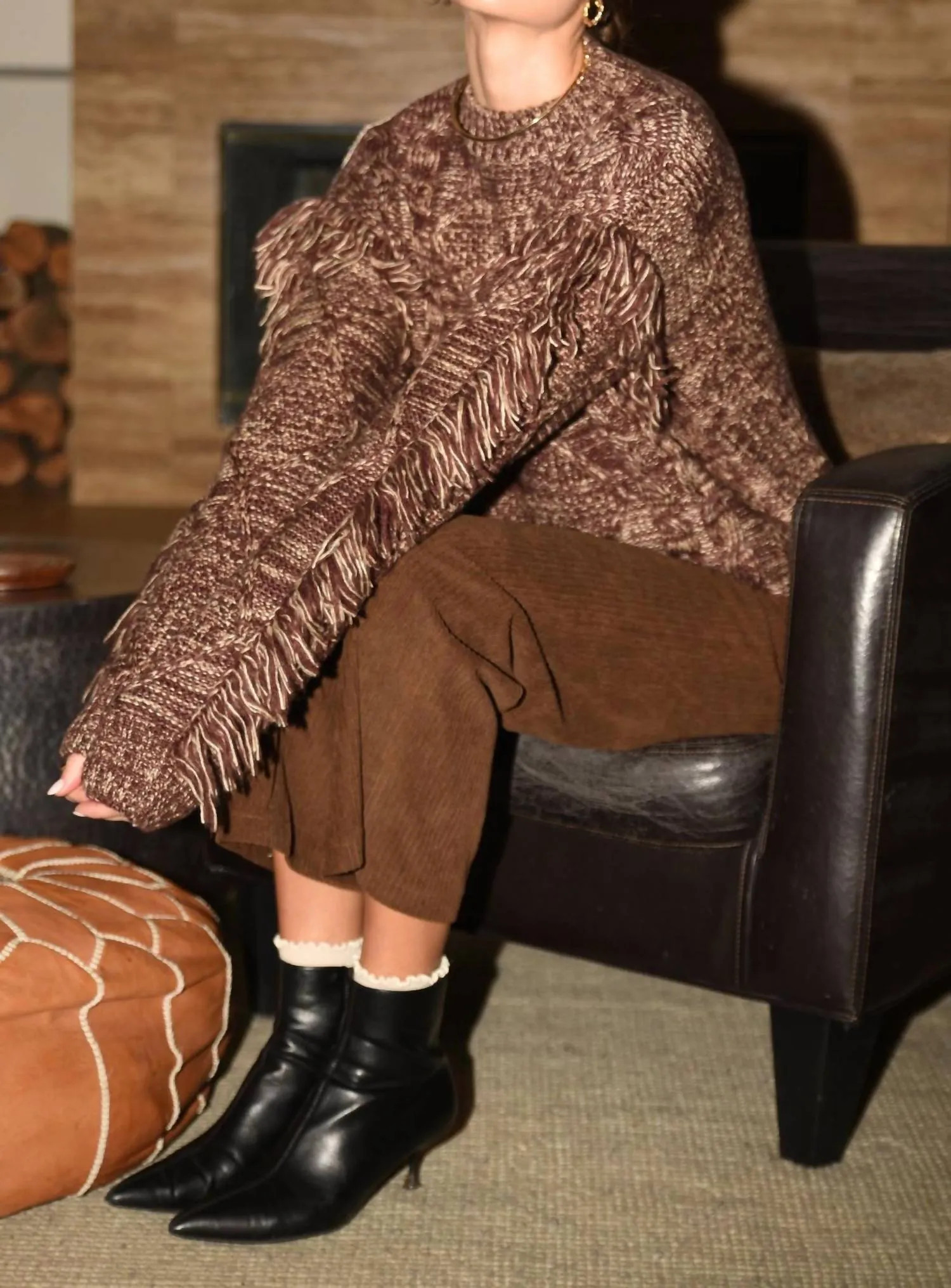Doga Fringed Marled Sweater In Coffee