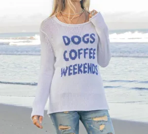 Dogs Coffee Weekends Cotton Crew Sweater In Breaker White/denim Heather
