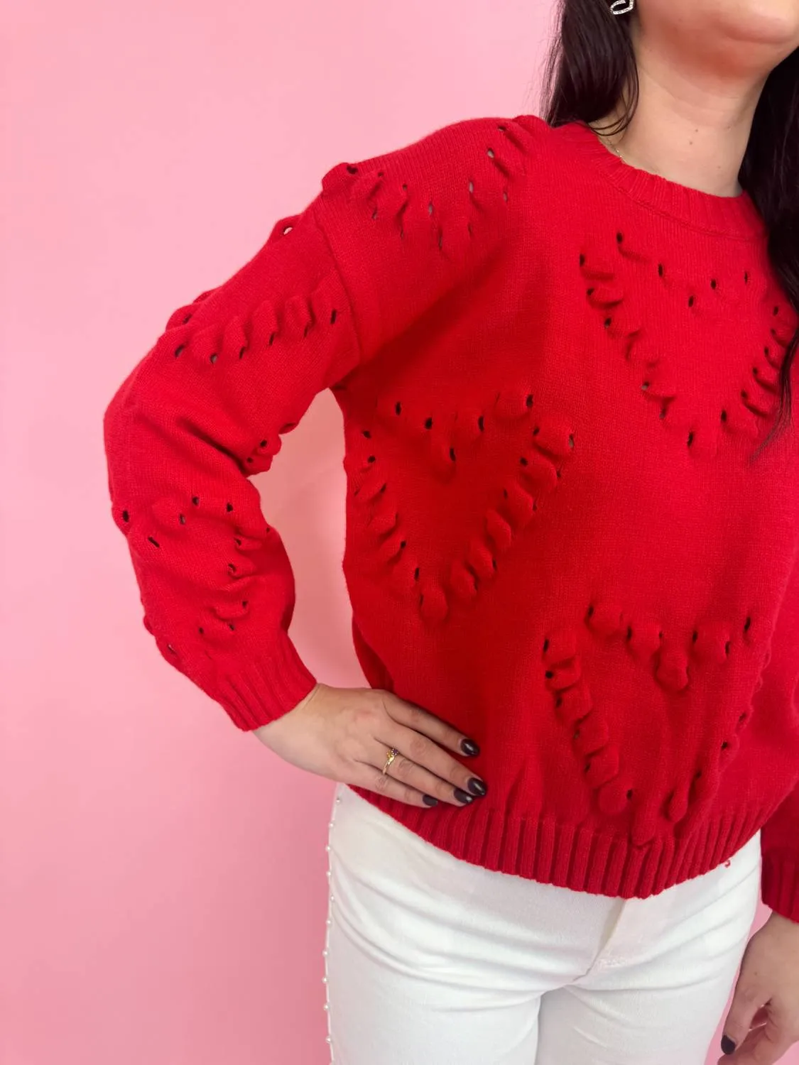 Dottie Heart Sweater In Red