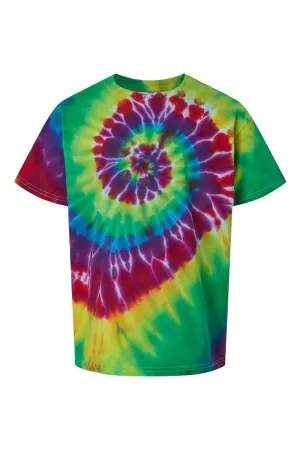 Dyenomite Youth Spiral Tie Dyed Short Sleeve Crewneck T-Shirt - Classic Rainbow Spiral
