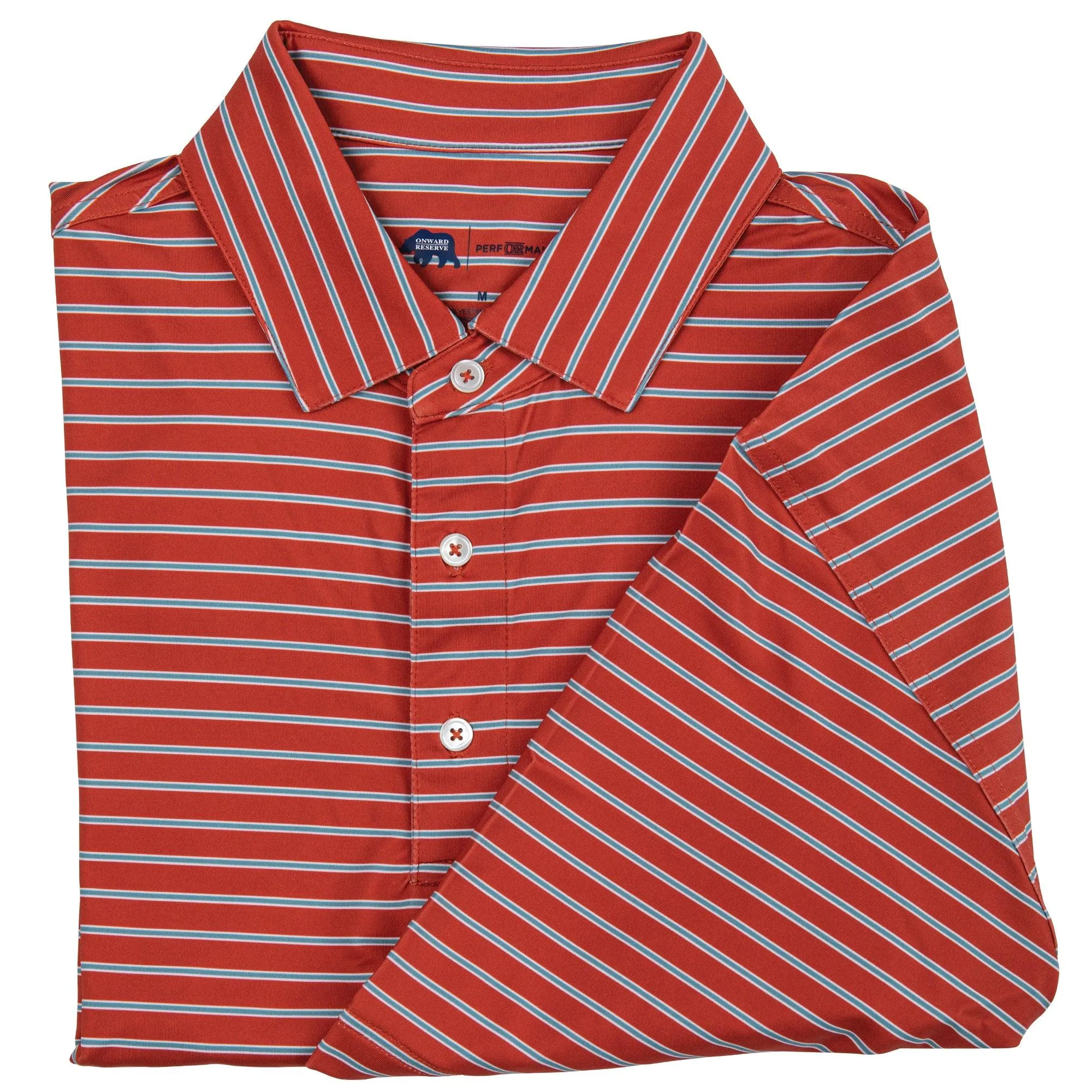 Eagle Stripe Performance Polo - Salsa/Smoke Blue