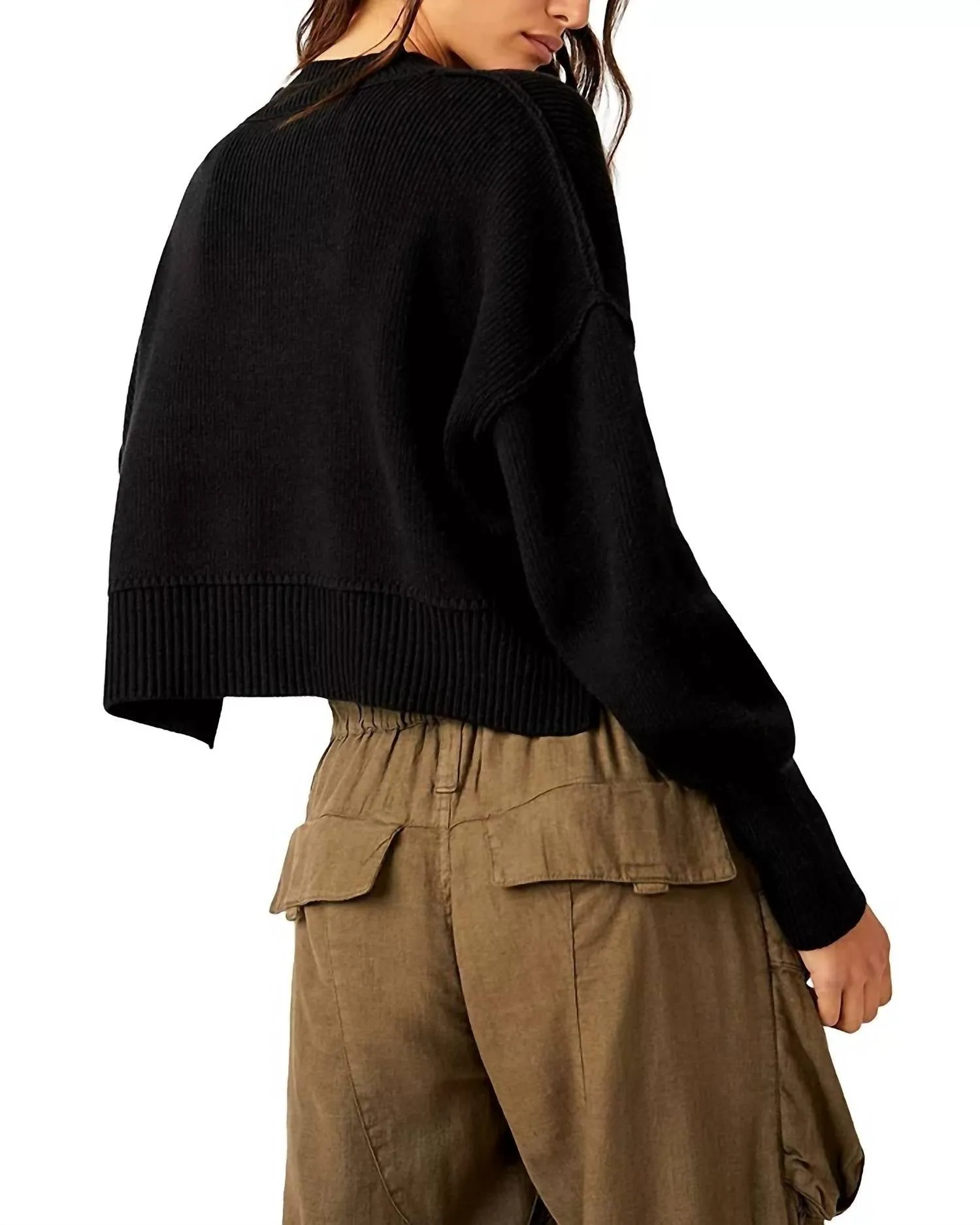 Easy Street Crop Sweater In Black