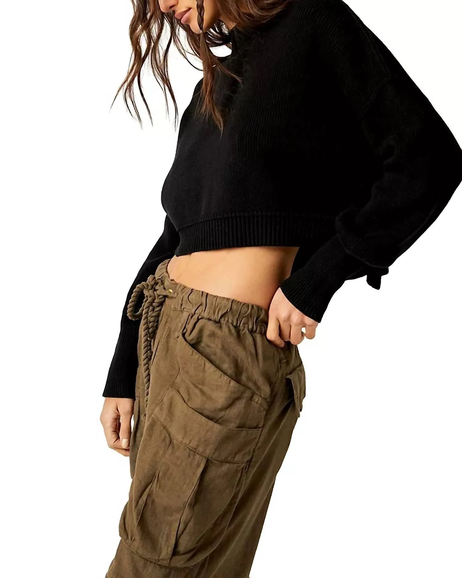 Easy Street Crop Sweater In Black