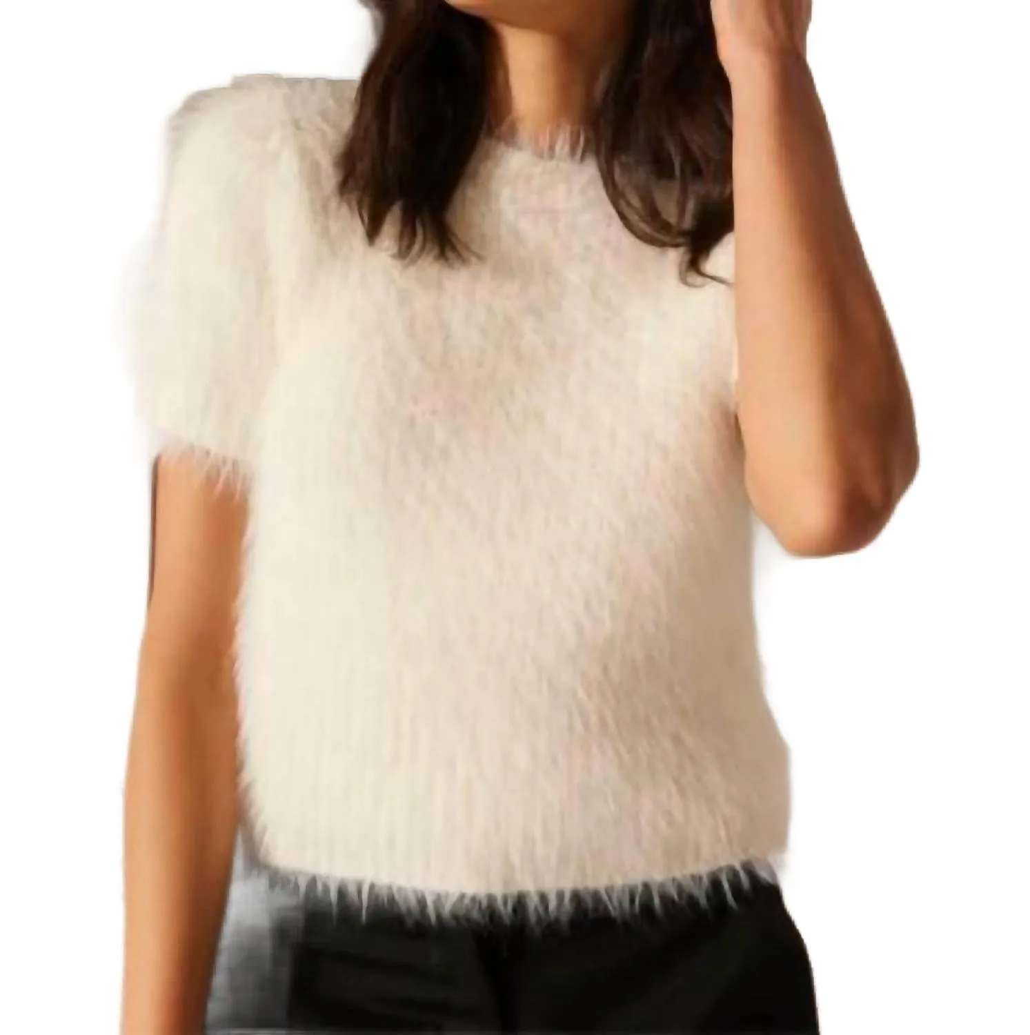 Eila Feather Fuzzy Sweater In Milk