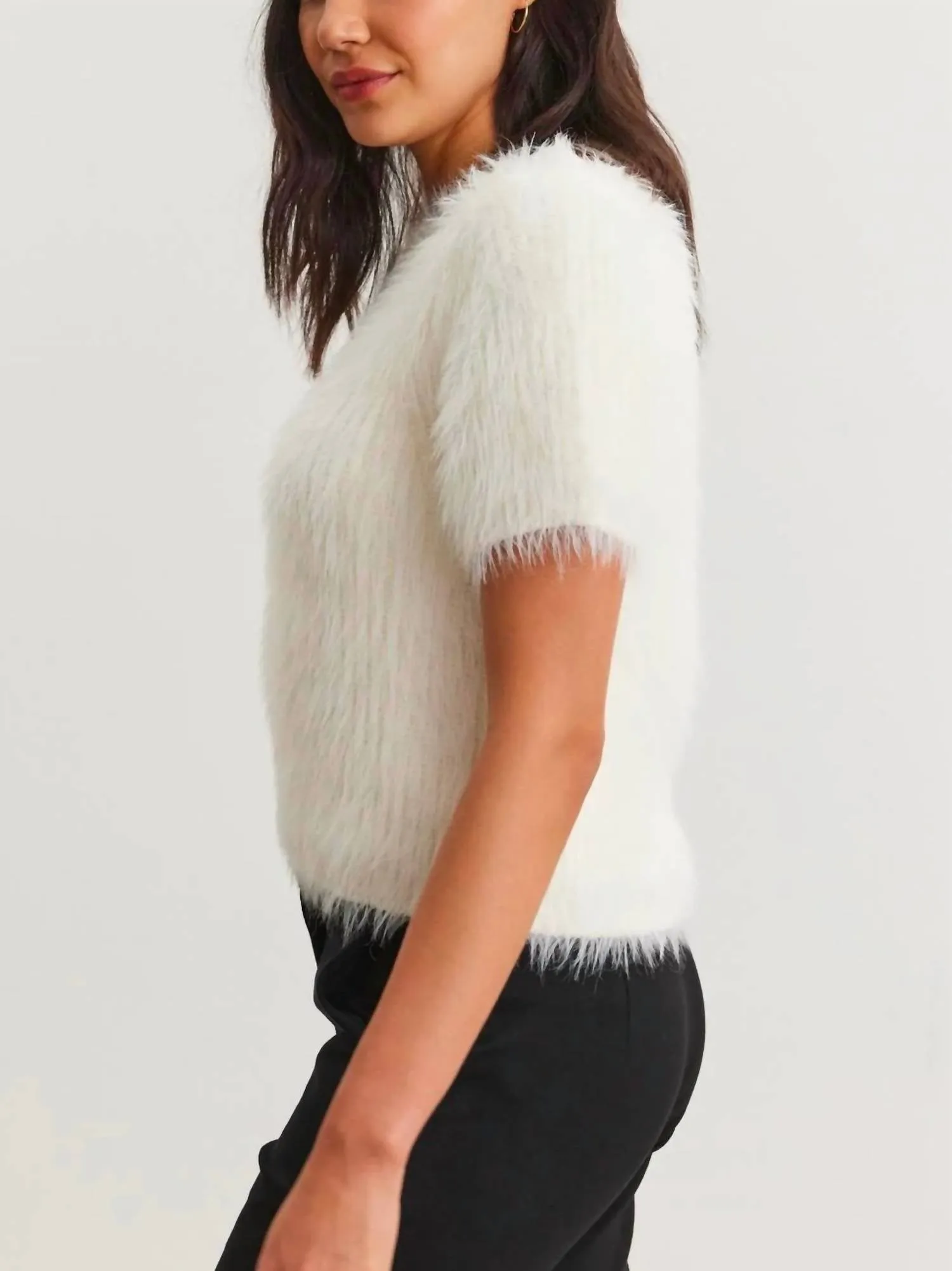 Eila Feather Fuzzy Sweater In Milk