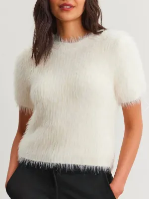 Eila Feather Fuzzy Sweater In Milk