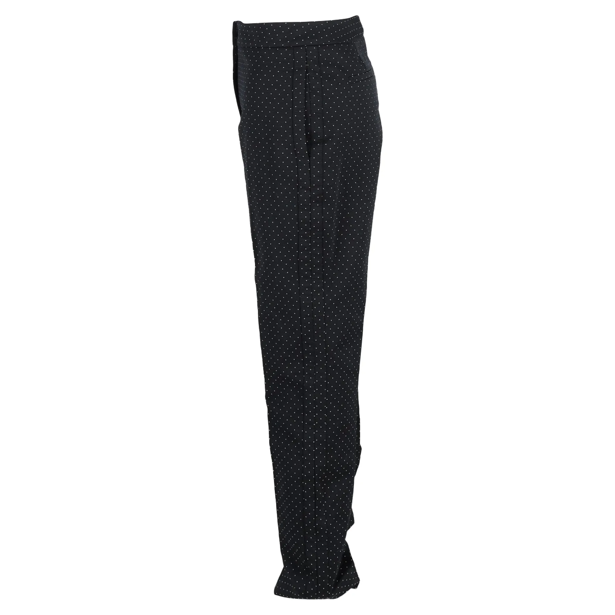 Erdem Polka Dot Print High-Waisted Wide-Leg Trousers in Black Wool