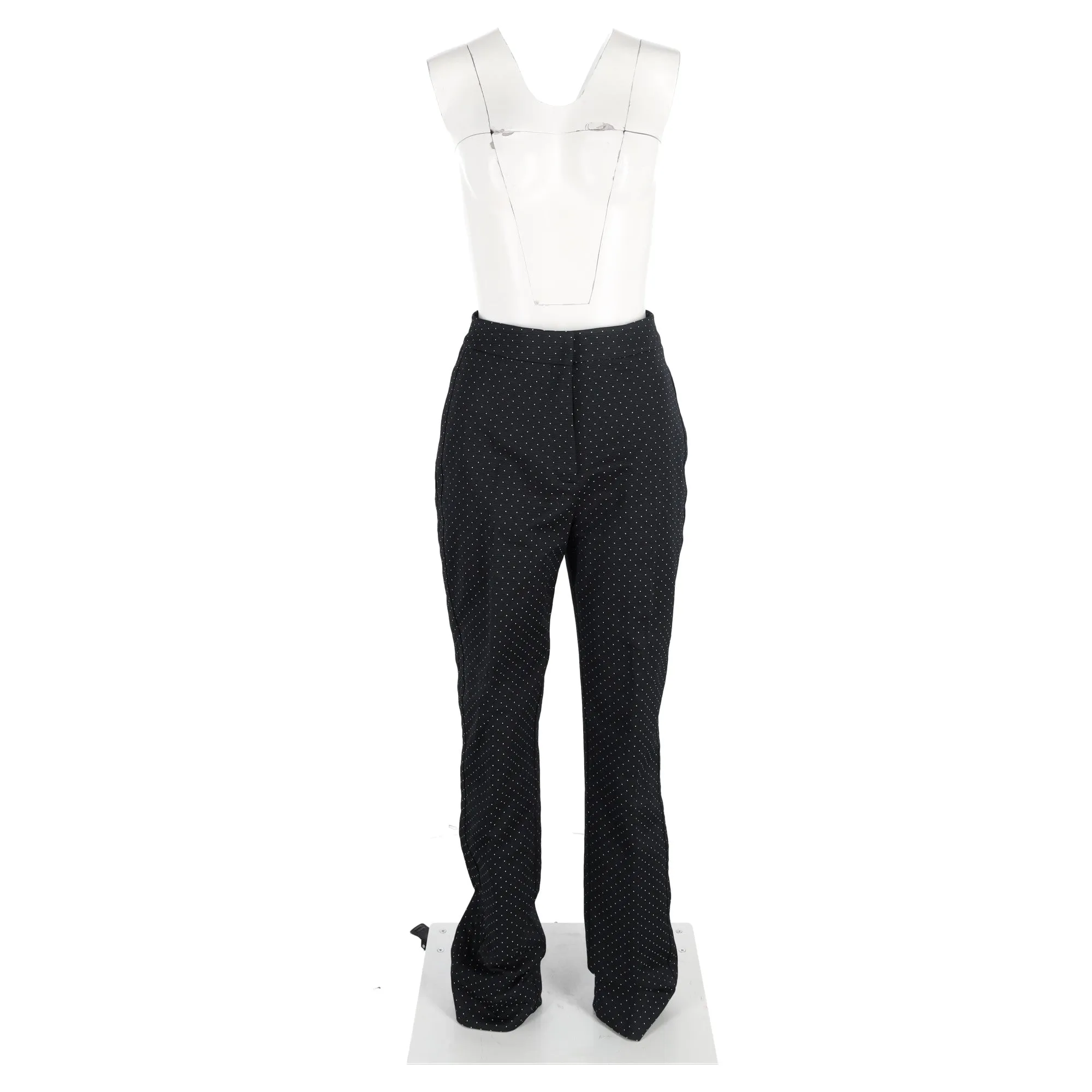 Erdem Polka Dot Print High-Waisted Wide-Leg Trousers in Black Wool