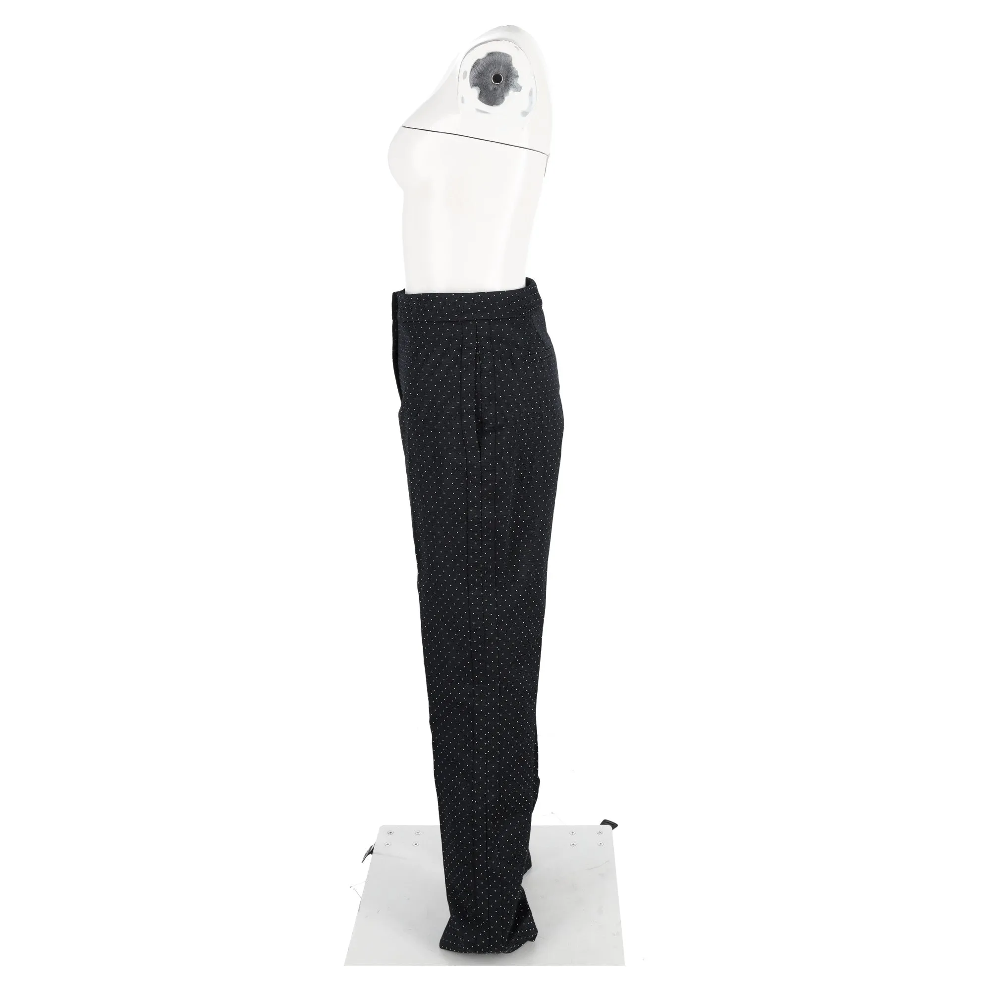 Erdem Polka Dot Print High-Waisted Wide-Leg Trousers in Black Wool