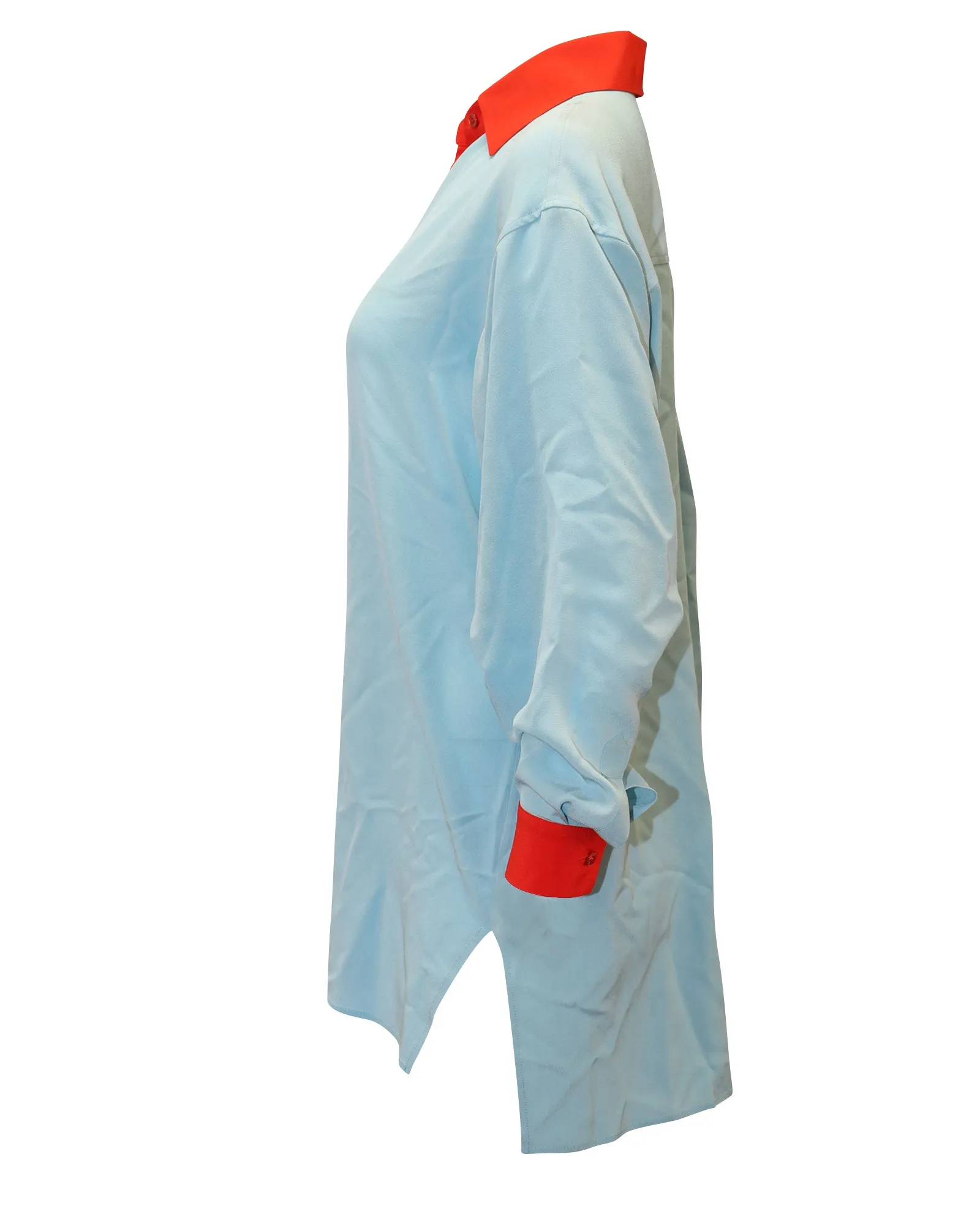 Etro Button Down Shirt with Red Accents in Blue Silk