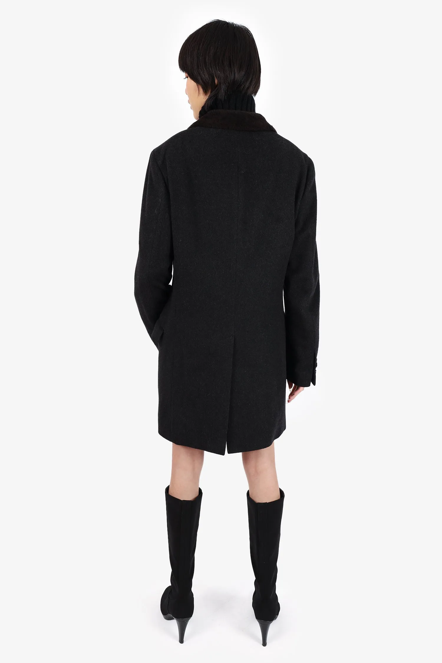 Etro Grey Cashmere Shearling Collar Coat Size 52 Mens