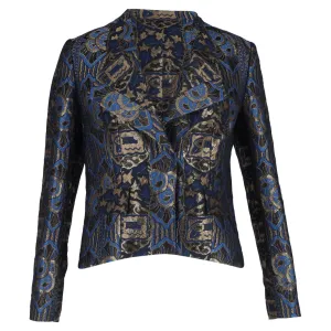Etro Lurex Embroidered Jacquard Blazer in Blue and Gold Silk