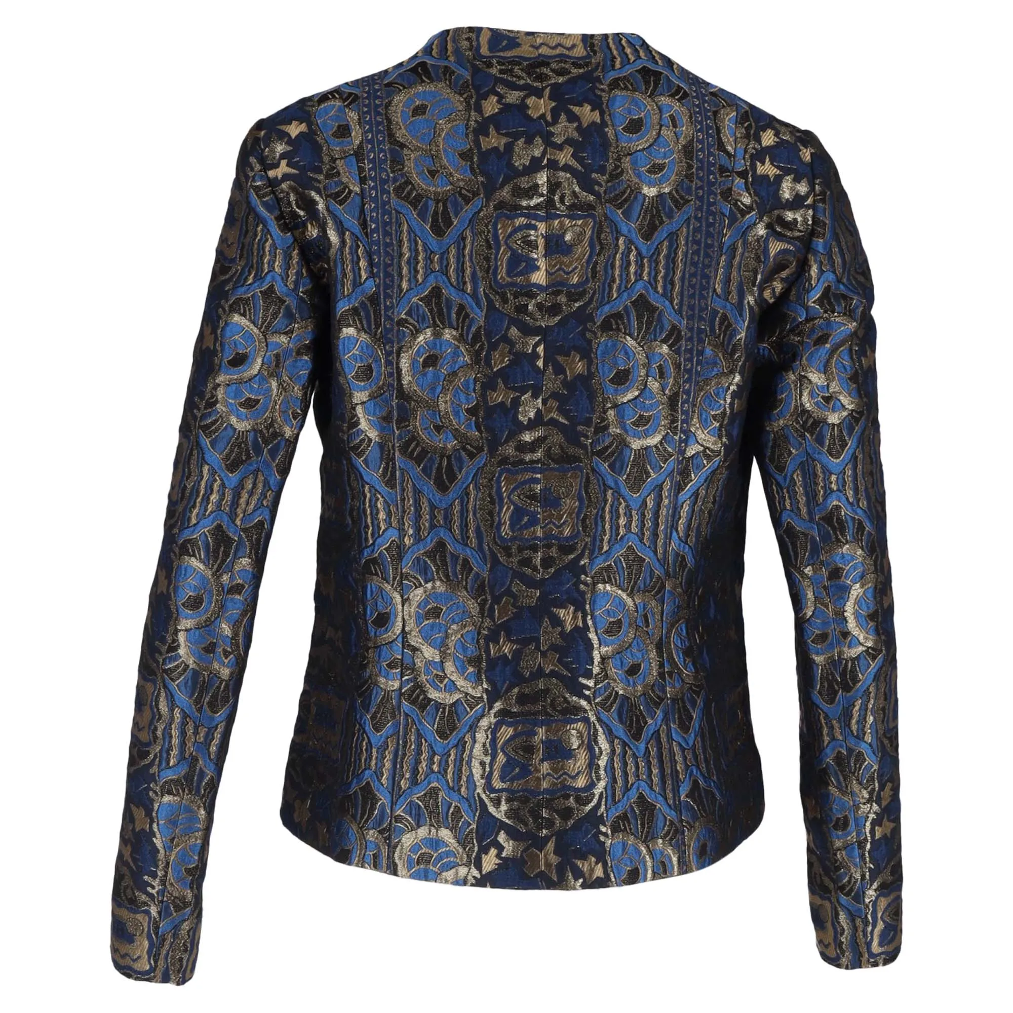 Etro Lurex Embroidered Jacquard Blazer in Blue and Gold Silk