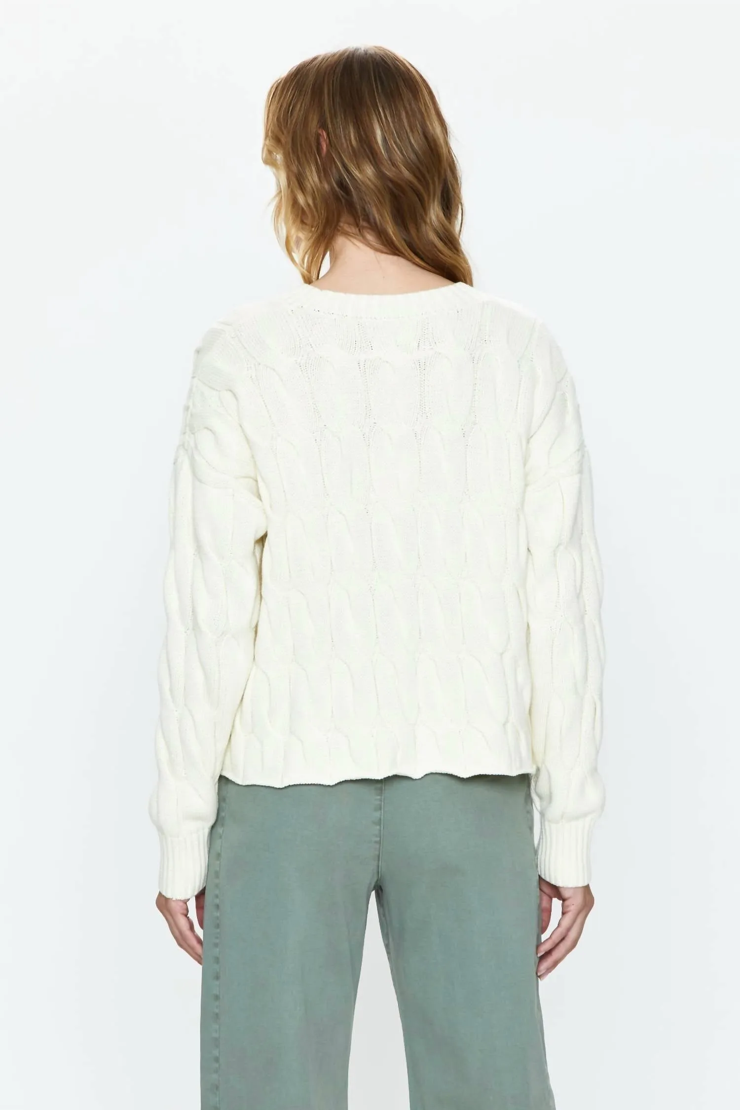 Eva Crew Neck Sweater In Ecru Cable