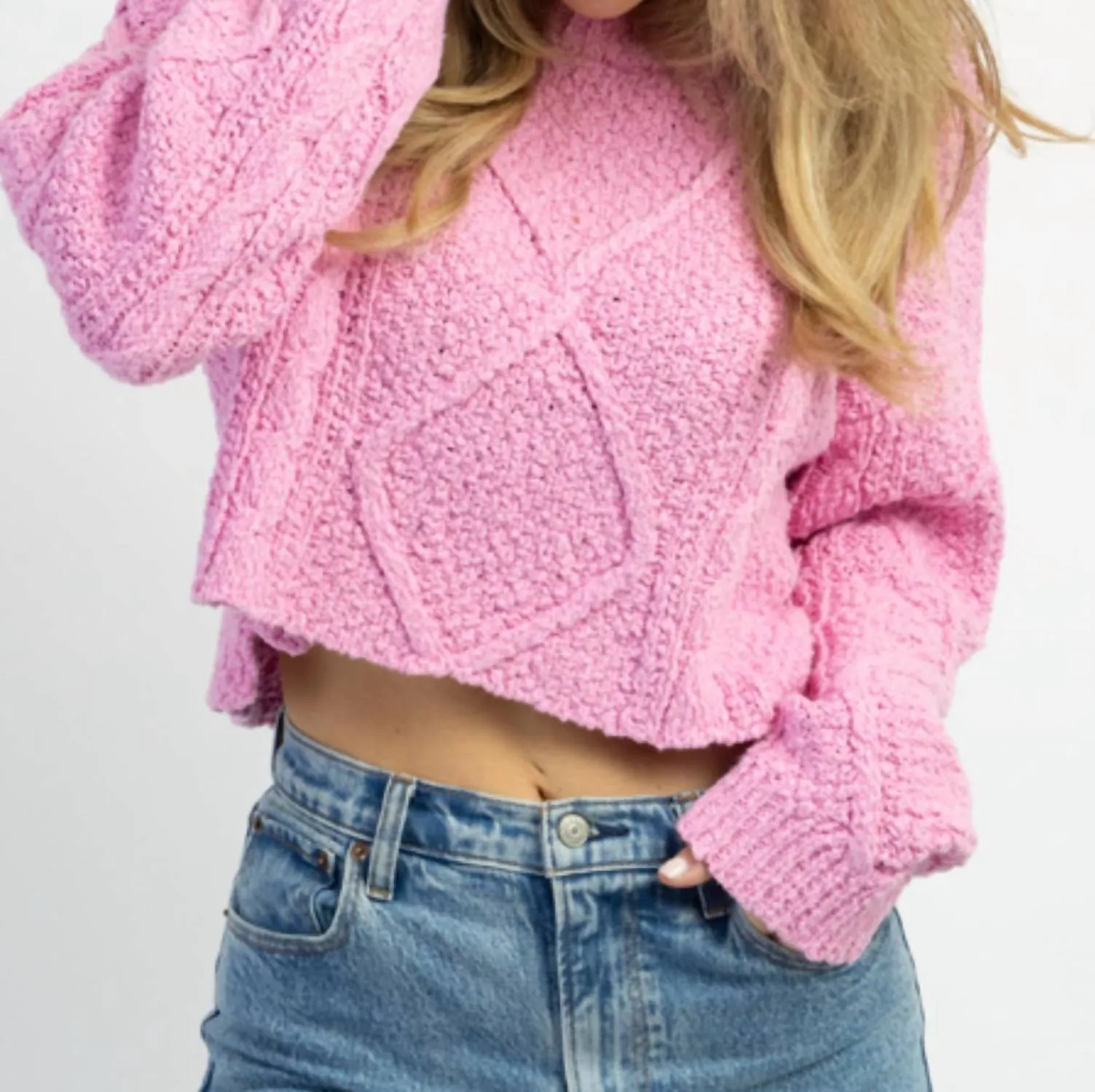 Fairytale Cableknit Sweater In Baby Pink