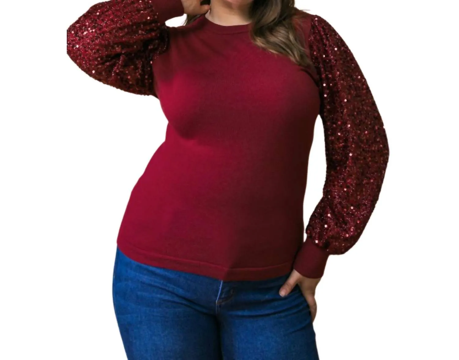 Feeling The Fun Sweater Top In Burgundy