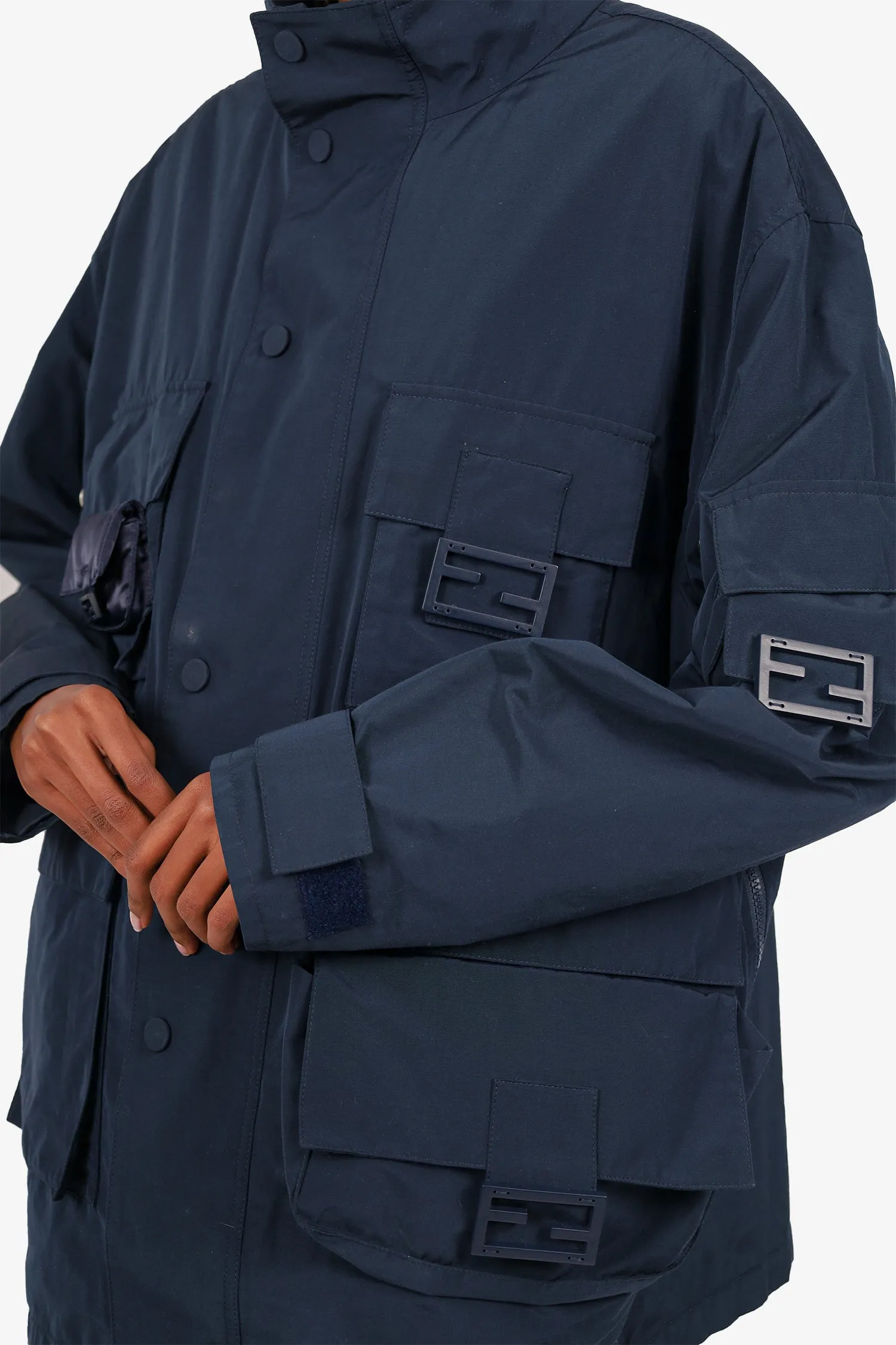 Fendi Navy Multi Pocket Detachable-Liner Funnel-Neck Jacket Size 48 Mens