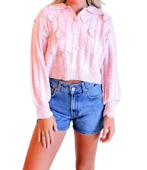 Flower Deco Knit Sweater In Pink