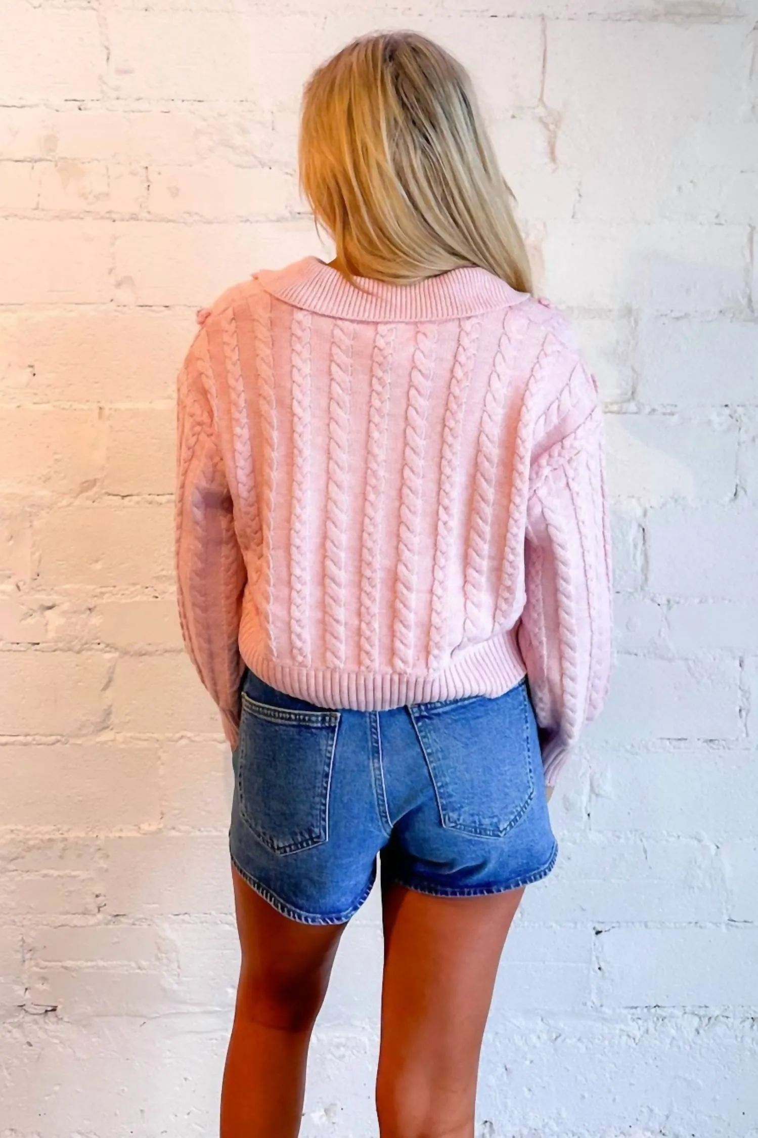 Flower Deco Knit Sweater In Pink