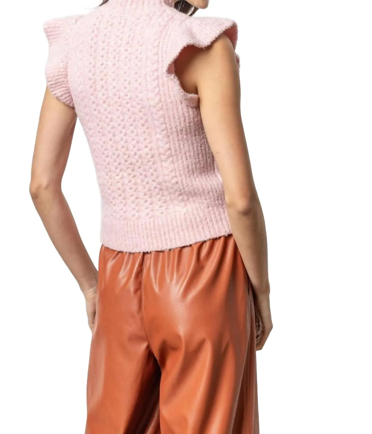 Flutter Sleeve Mock Neck Sweater In Peonie