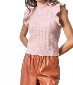 Flutter Sleeve Mock Neck Sweater In Peonie