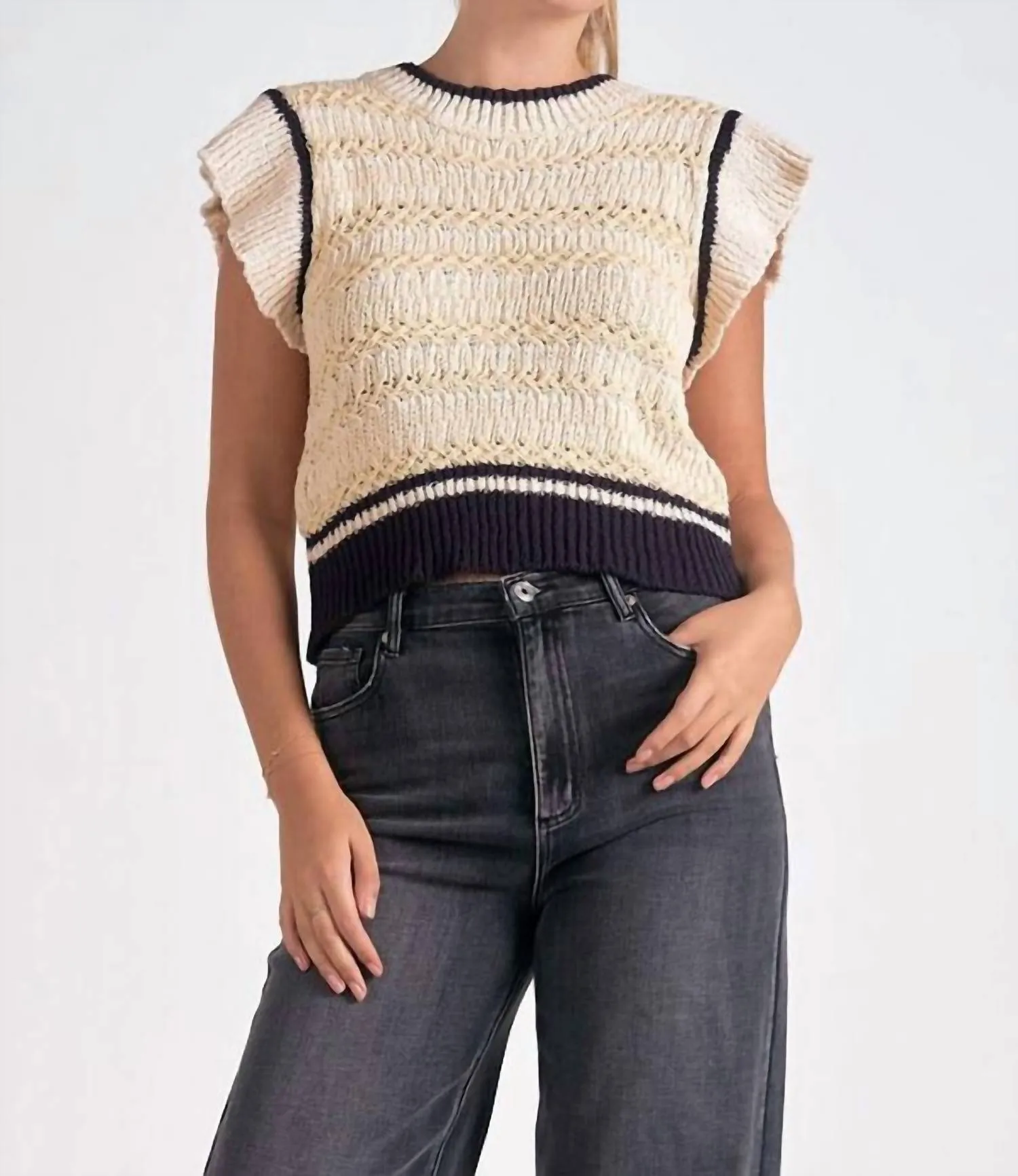 Fuzzy Cap Sleeve Sweater In White