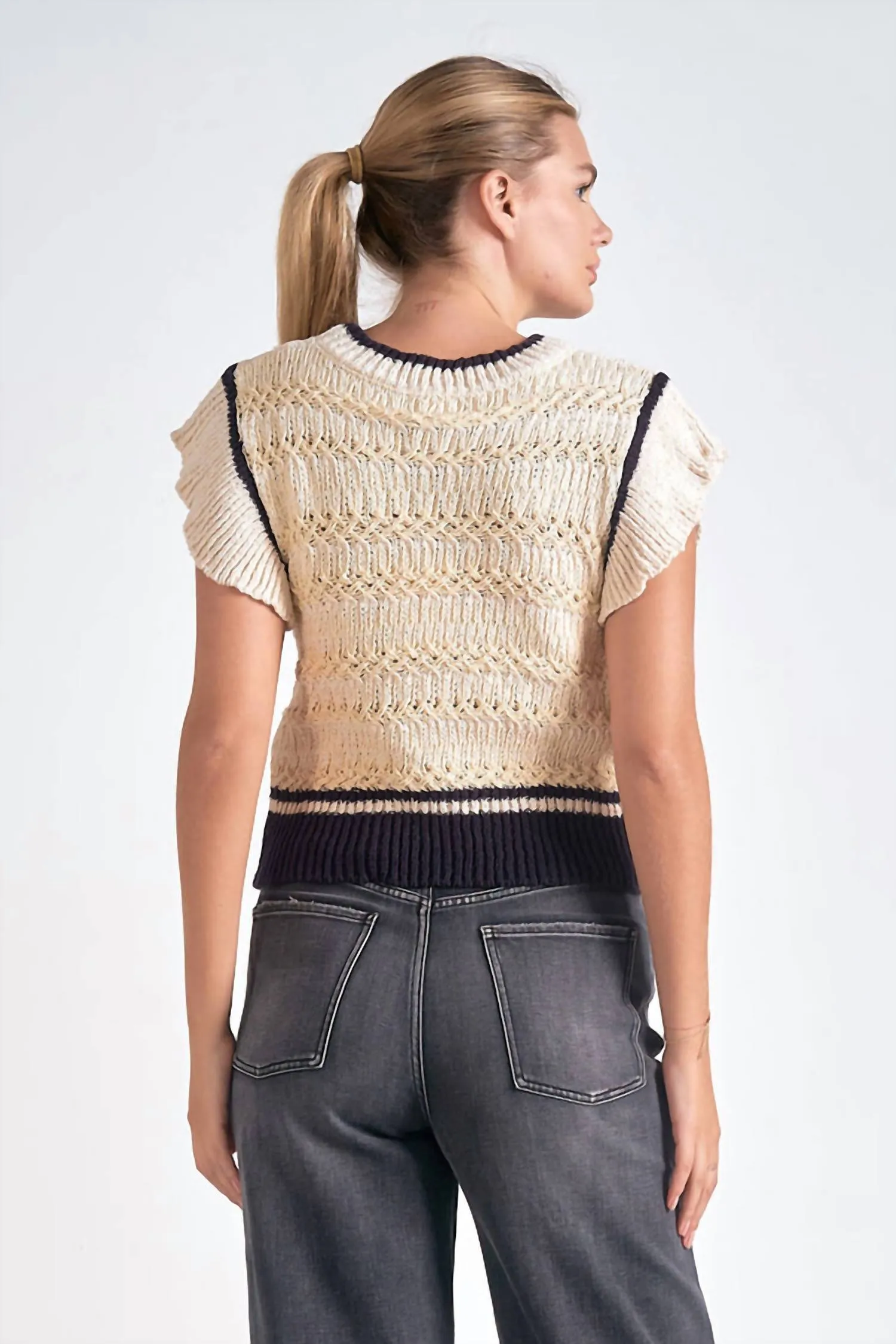 Fuzzy Cap Sleeve Sweater In White