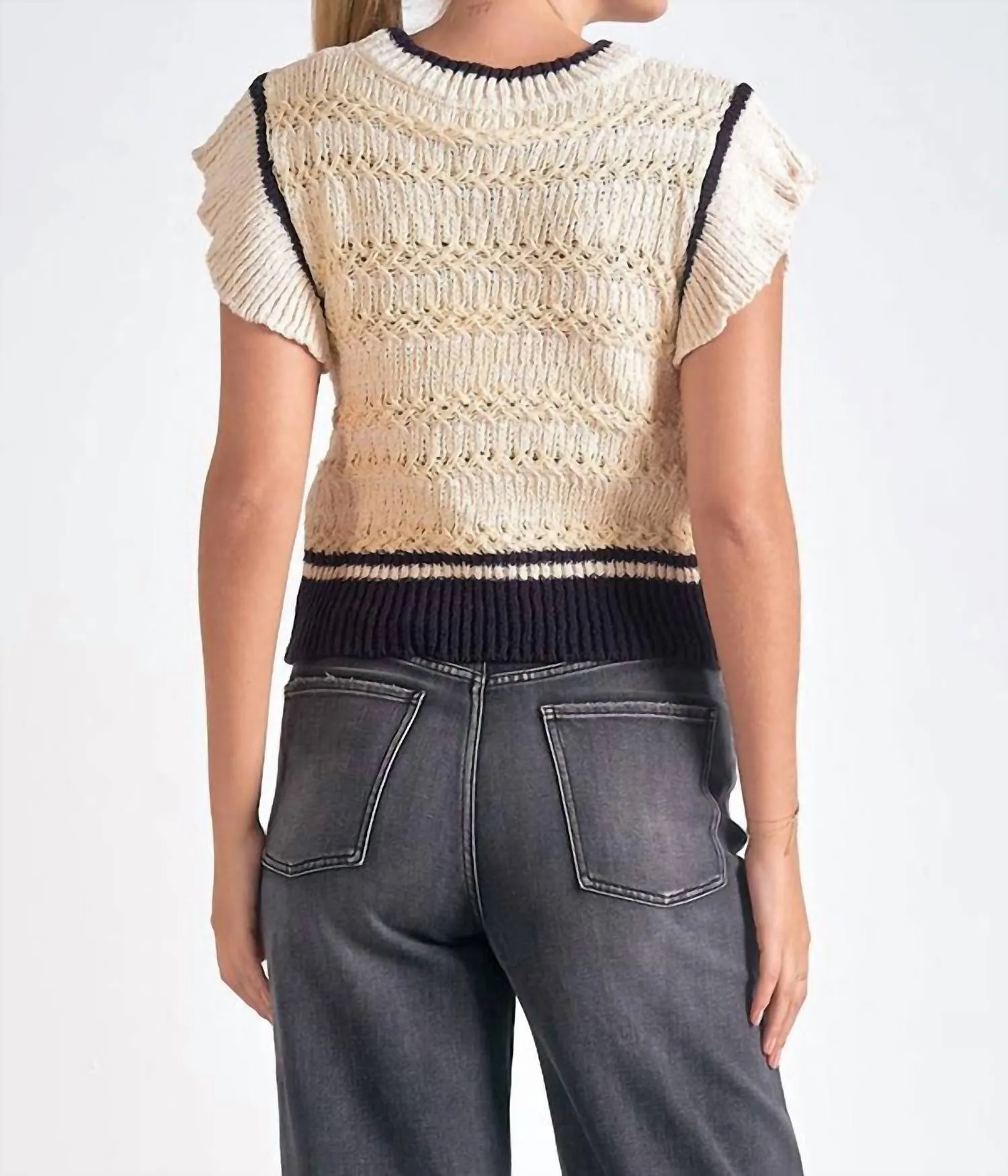 Fuzzy Cap Sleeve Sweater In White