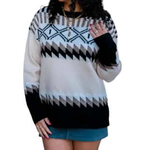 Geo Print Sweater In Beige