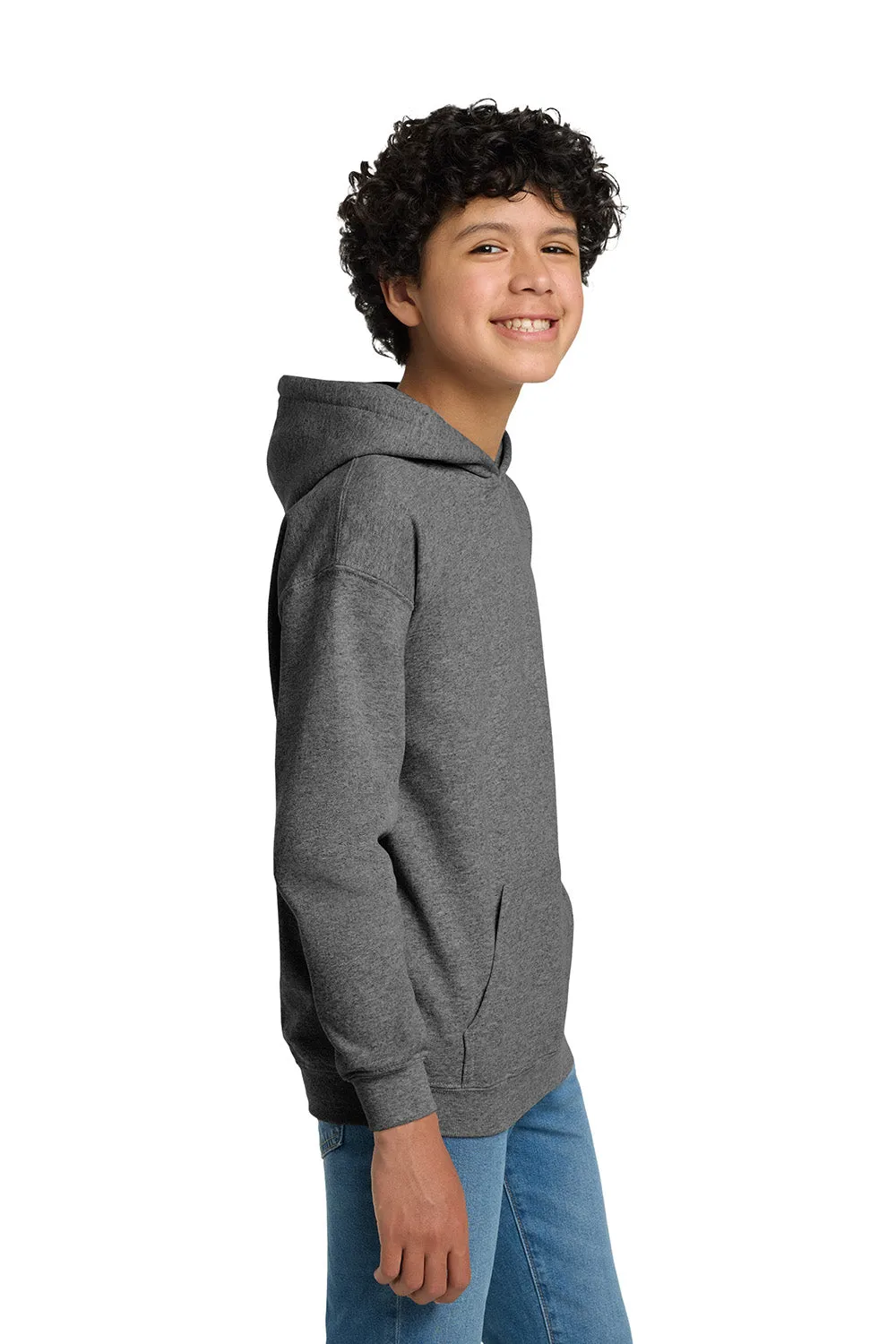 Gildan Youth Pill Resistant Hooded Sweatshirt Hoodie w/ Pouch Pocket - Heather Graphite Grey