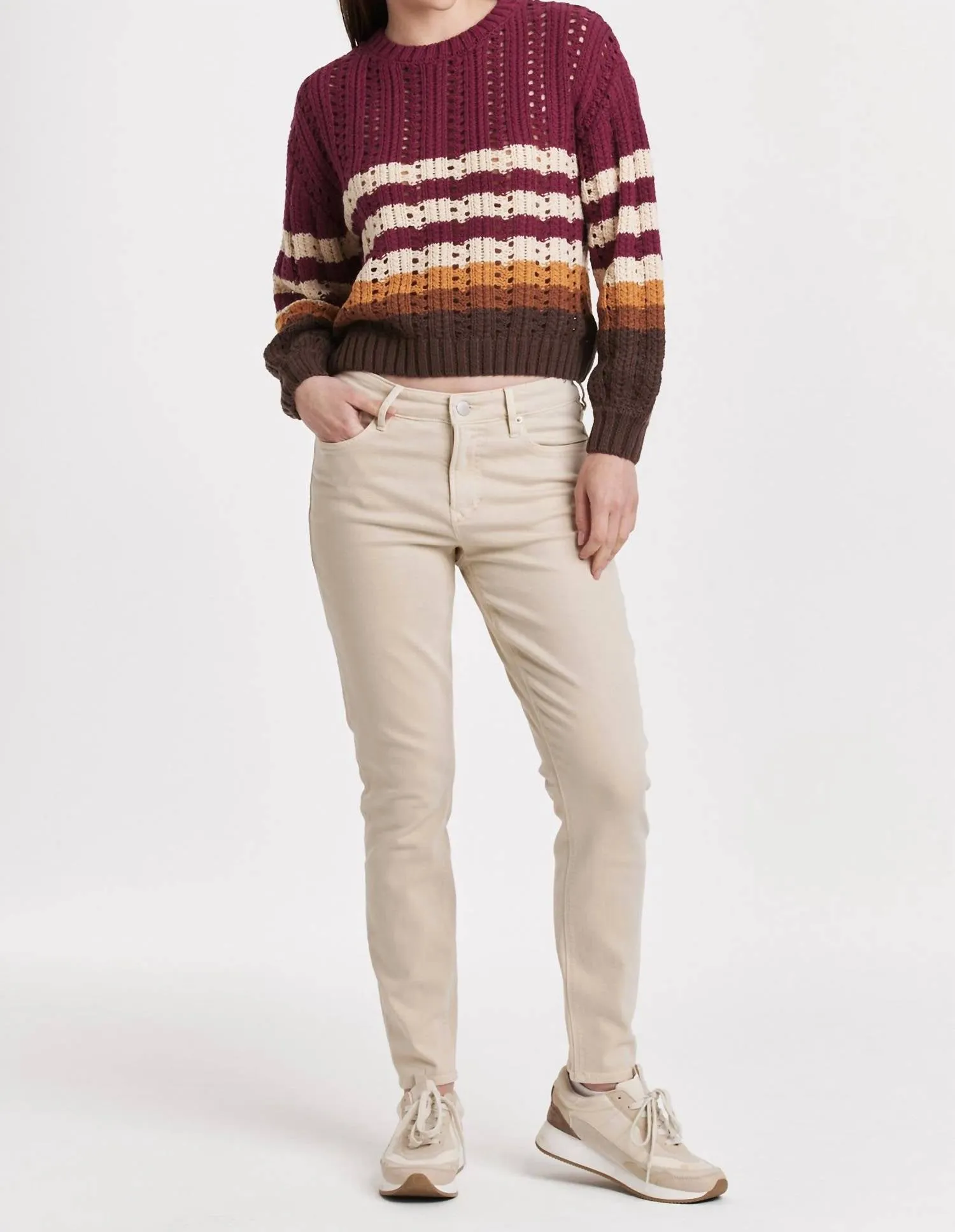 Ginger Stripe Long Sleeve Sweater In Red