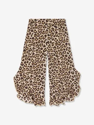 Girls Aretha Leopard Print Trousers in Brown