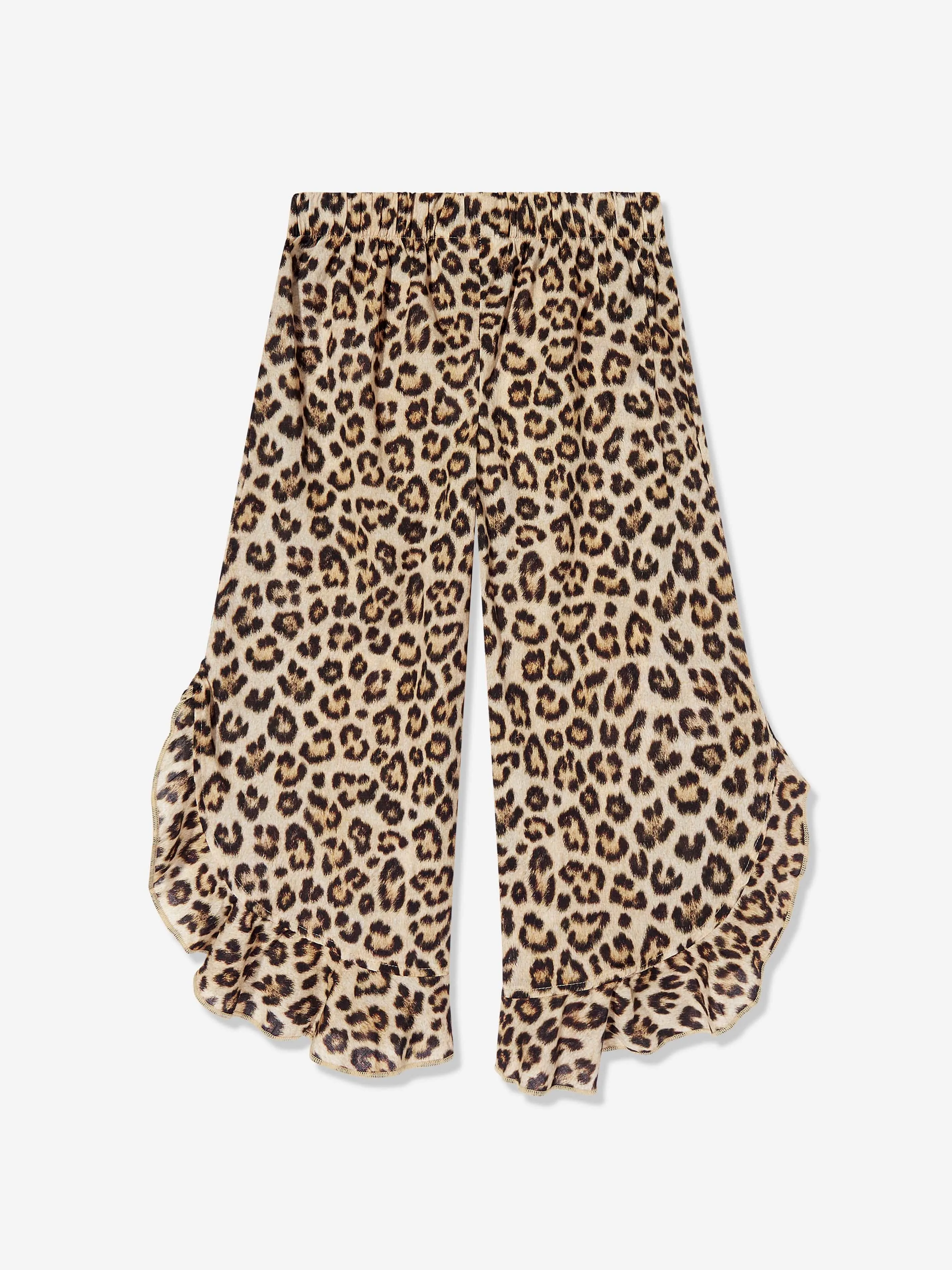 Girls Aretha Leopard Print Trousers in Brown