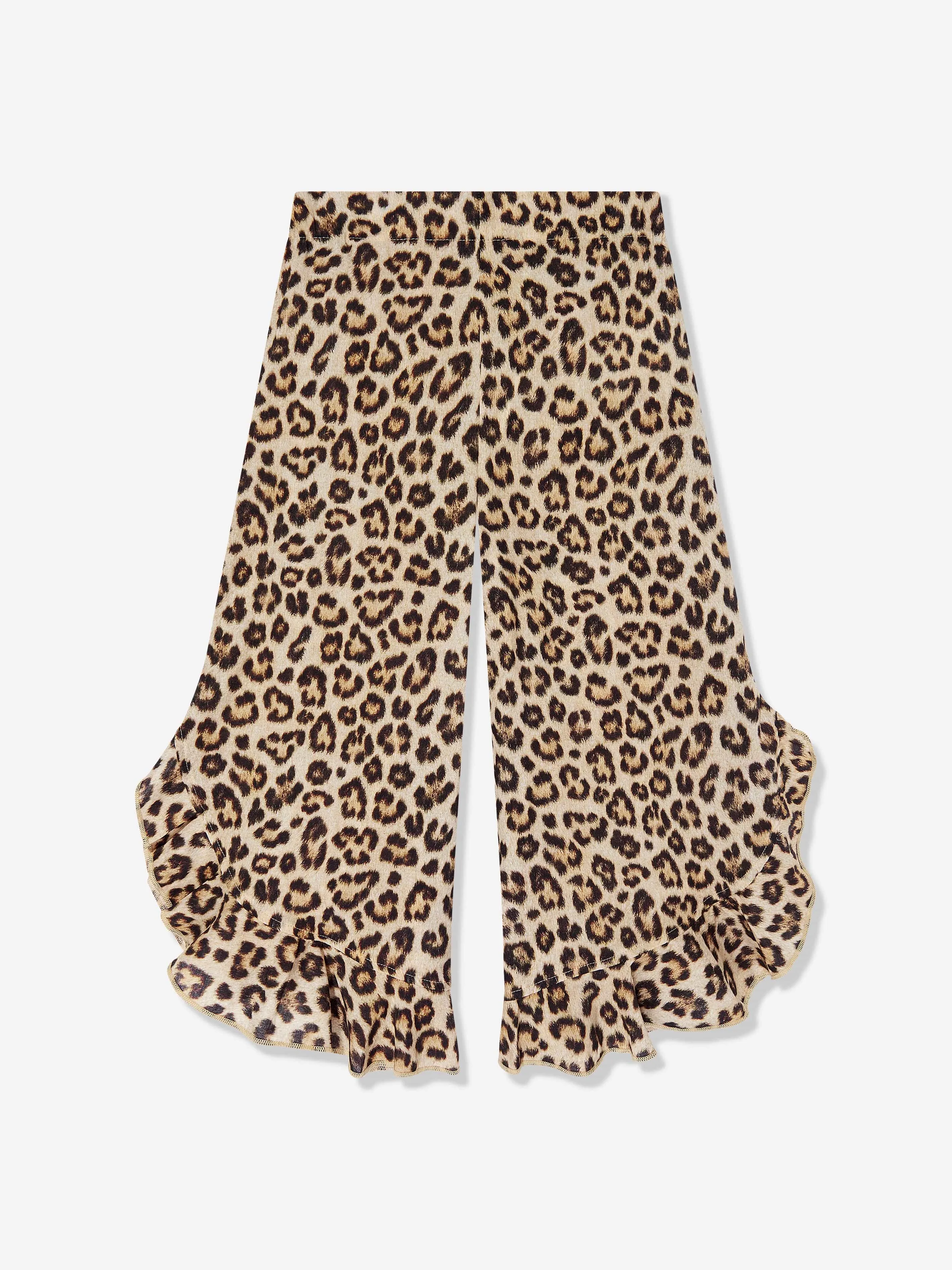 Girls Aretha Leopard Print Trousers in Brown