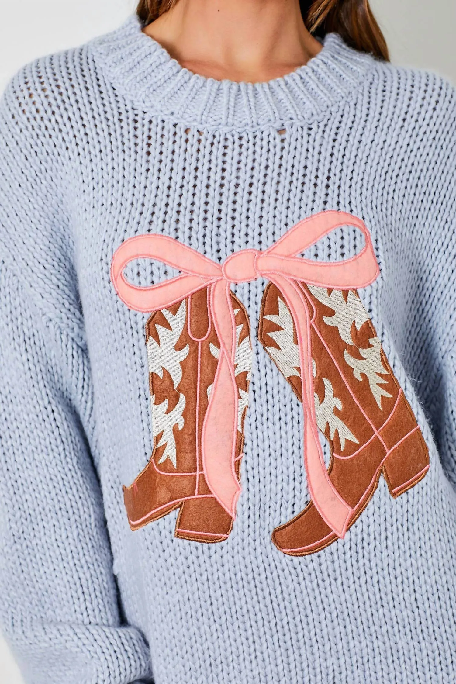 Girly Pop Cowboy Boots Sweater In Blue