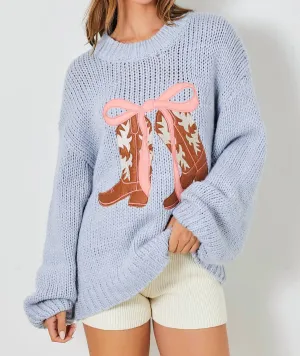 Girly Pop Cowboy Boots Sweater In Blue