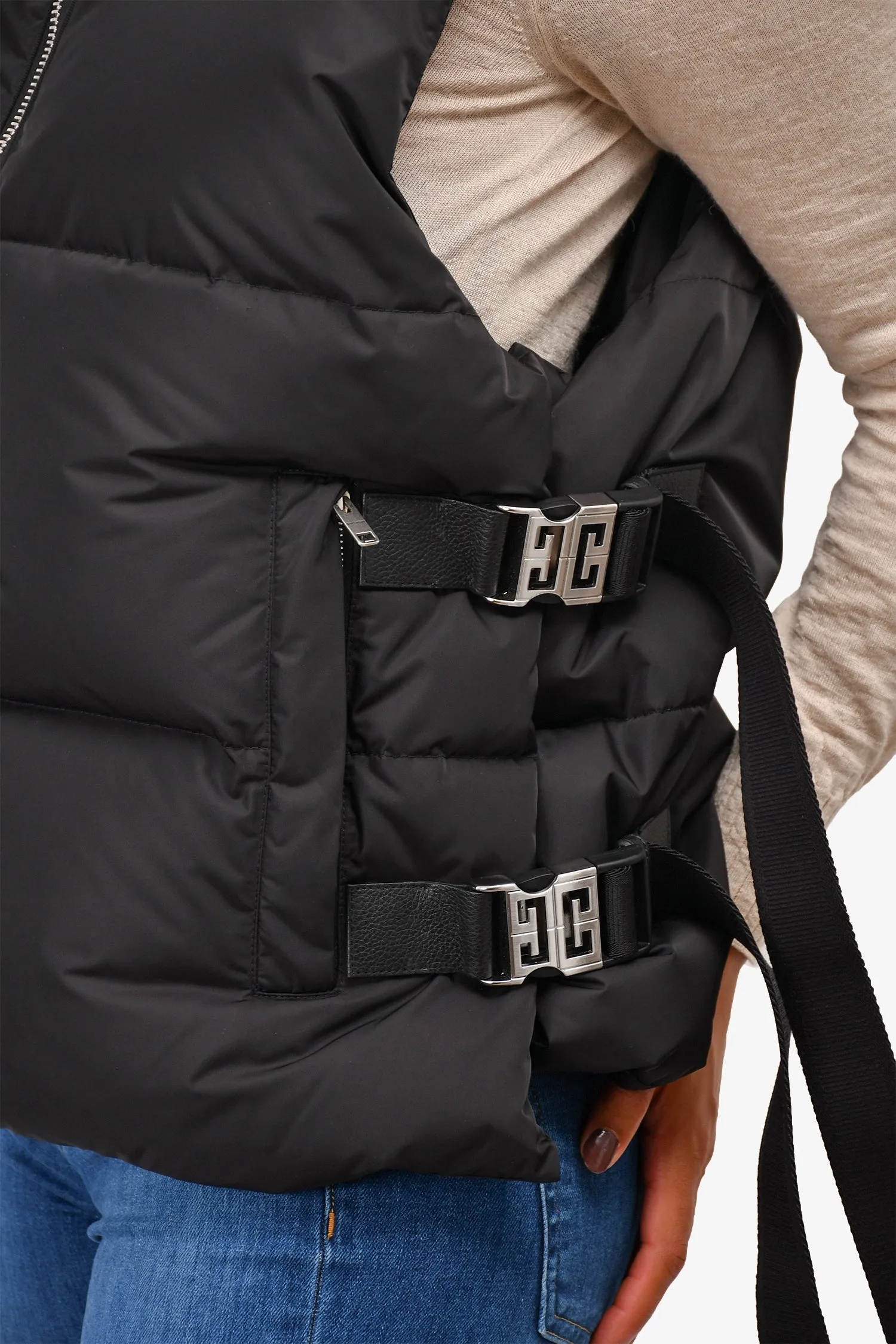Givenchy Black 4G Buckle Puffer Vest Size 48 Mens