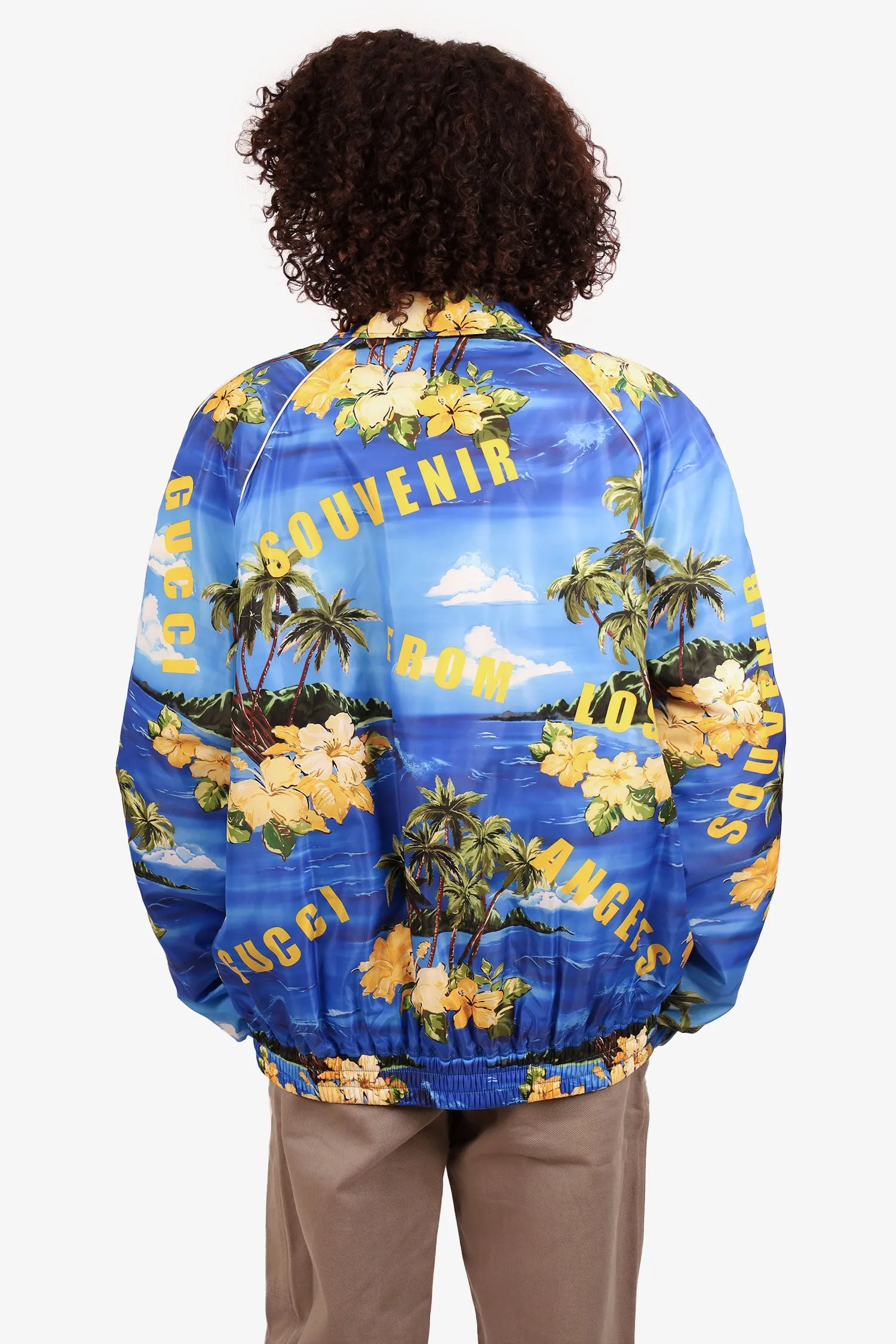 Gucci Blue/Yellow Nylon Palm Tree Printed Jacket Size 52 Mens