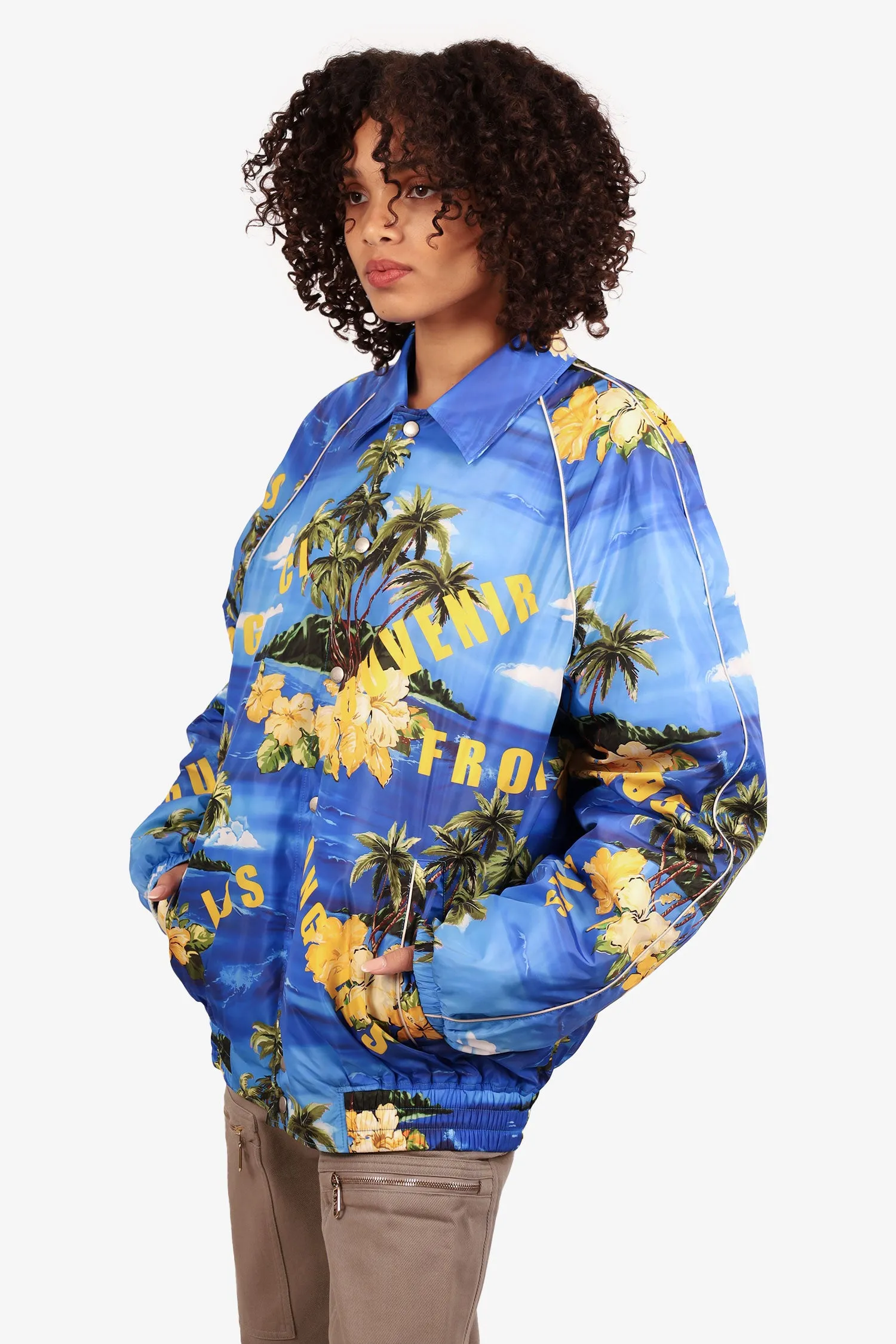 Gucci Blue/Yellow Nylon Palm Tree Printed Jacket Size 52 Mens