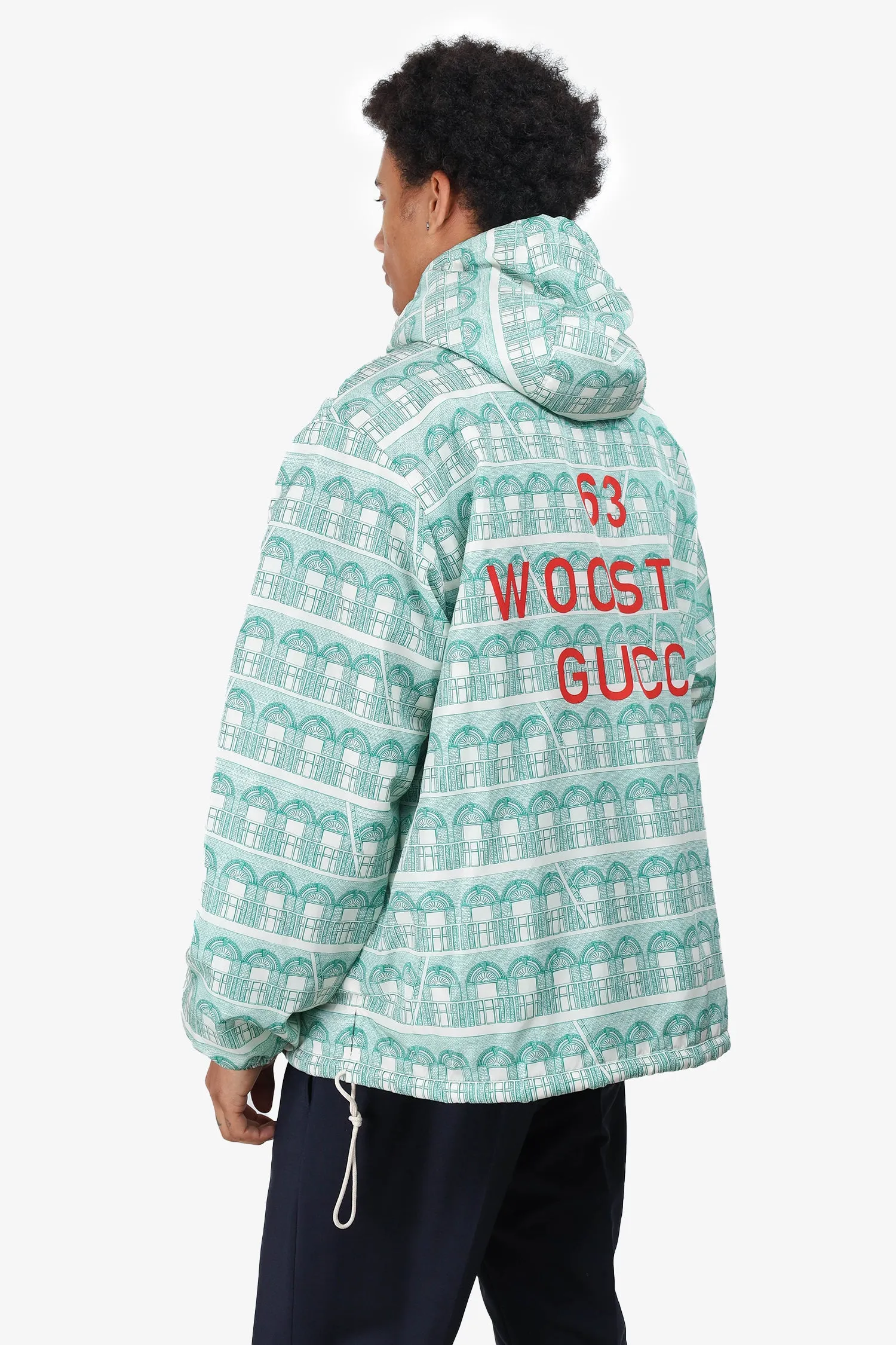 Gucci Green/White 2020 63 Wooster Pop Up Printed Windbreaker Size 52
