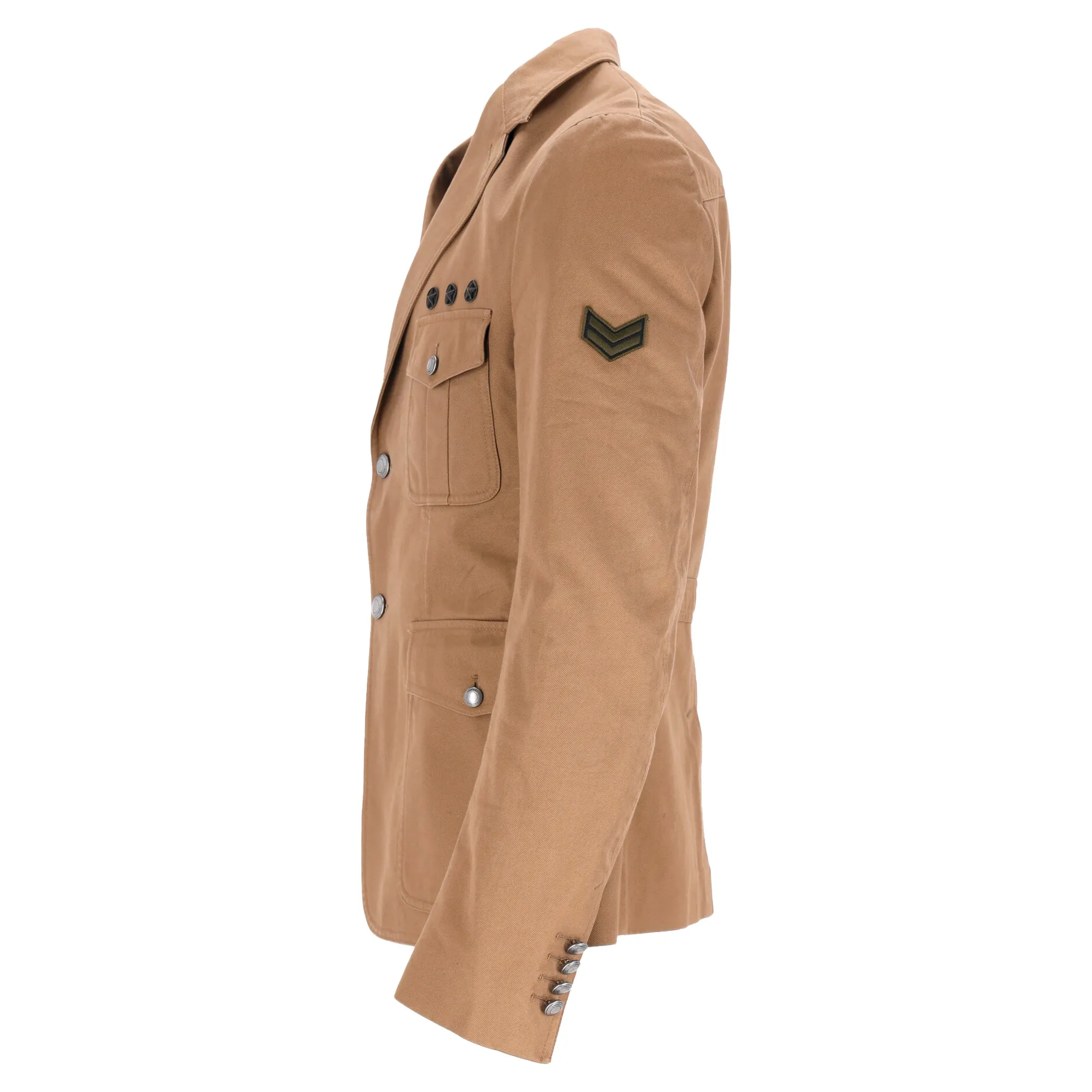 Gucci Military Single-Breasted Blazer with Pockets in Brown Cotton