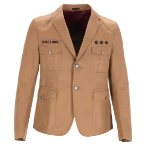 Gucci Military Single-Breasted Blazer with Pockets in Brown Cotton