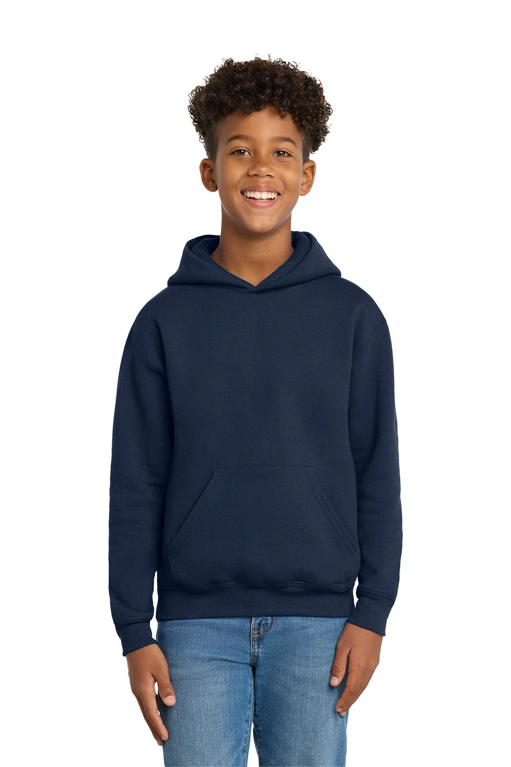 Hanes Youth EcoSmart Print Pro XP Pill Resistant Hooded Sweatshirt Hoodie w/ Pouch Pocket - Navy Blue
