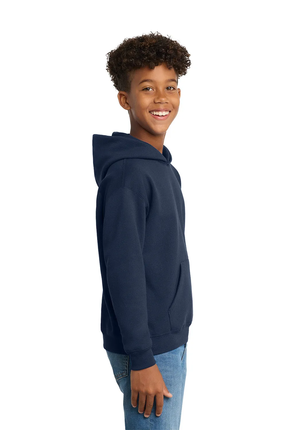 Hanes Youth EcoSmart Print Pro XP Pill Resistant Hooded Sweatshirt Hoodie w/ Pouch Pocket - Navy Blue