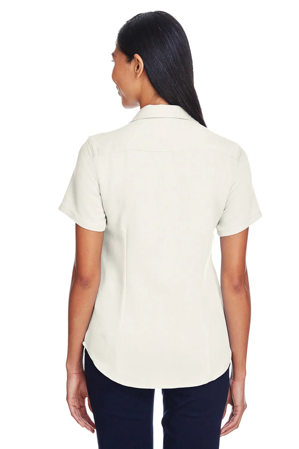 Harriton Womens Bahama Wrinkle Resistant Short Sleeve Button Down Camp Shirt - Cream