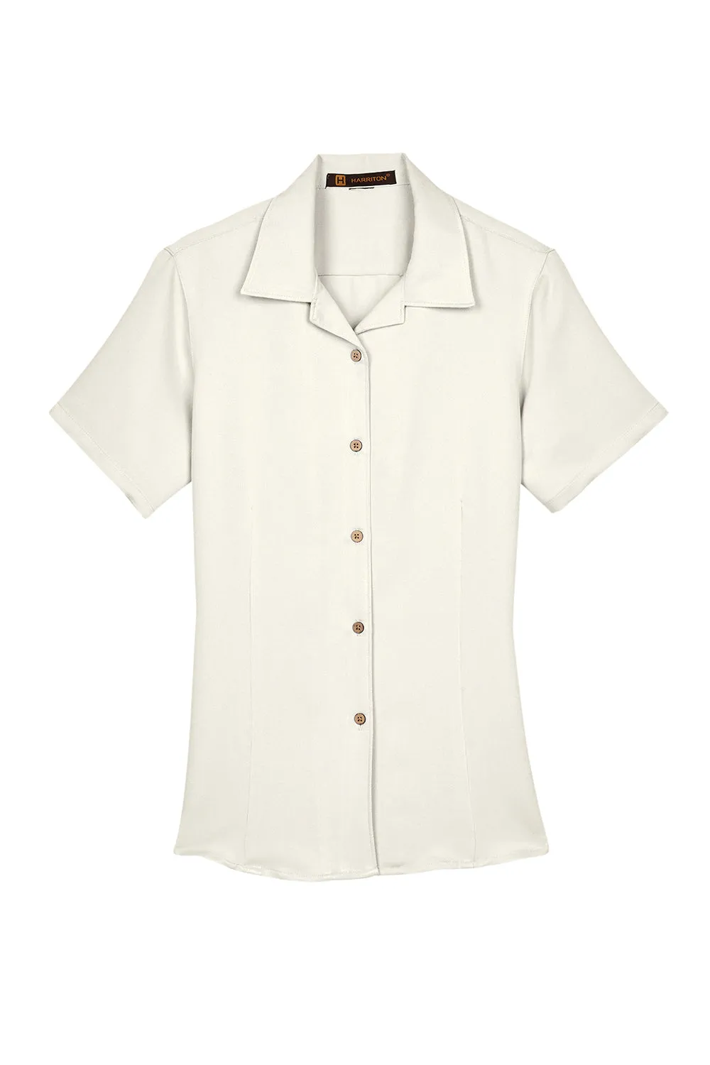 Harriton Womens Bahama Wrinkle Resistant Short Sleeve Button Down Camp Shirt - Cream